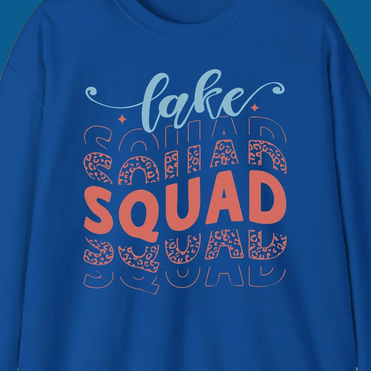 Lake Squad text design with leopard print accents