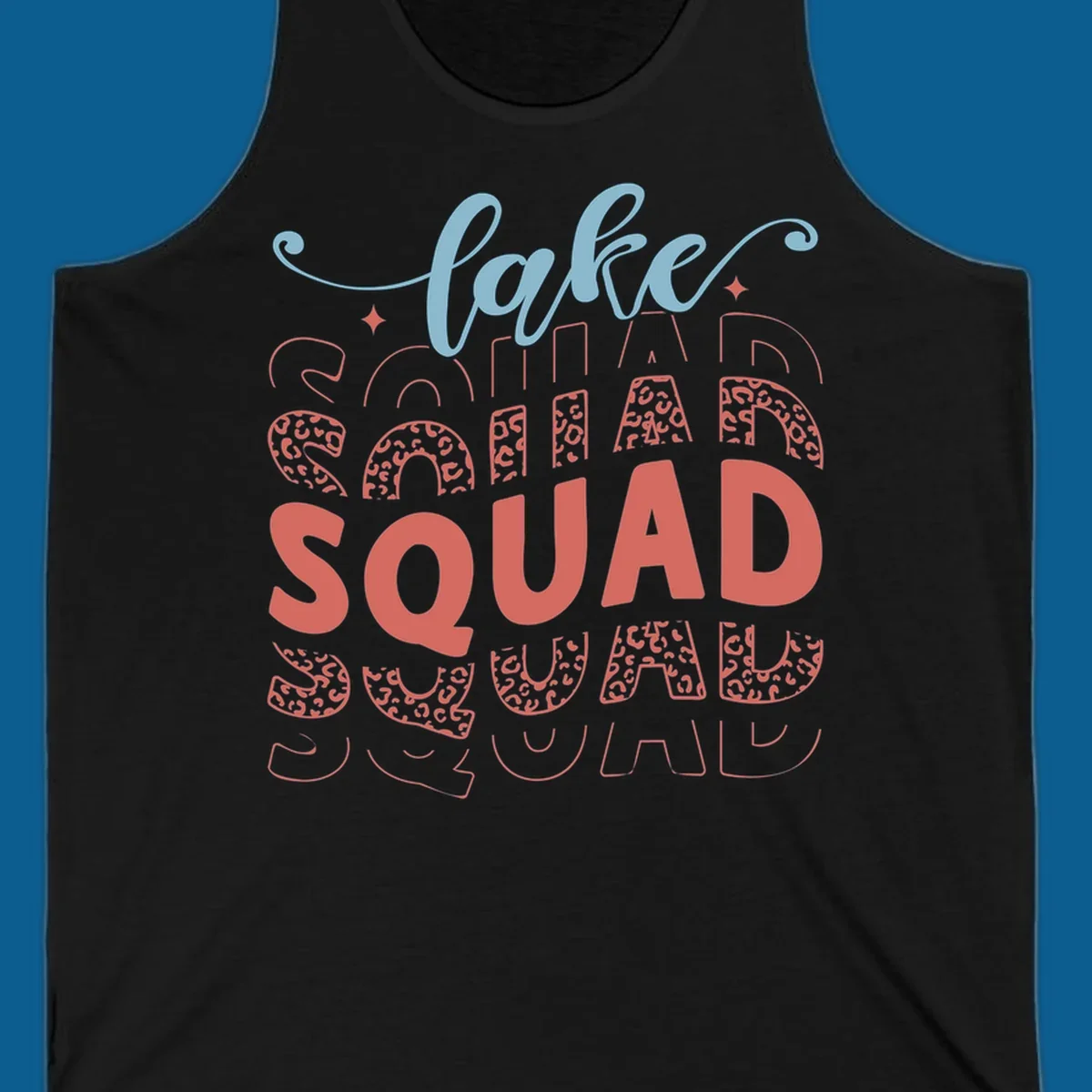 Lake Squad text design with leopard print accents
