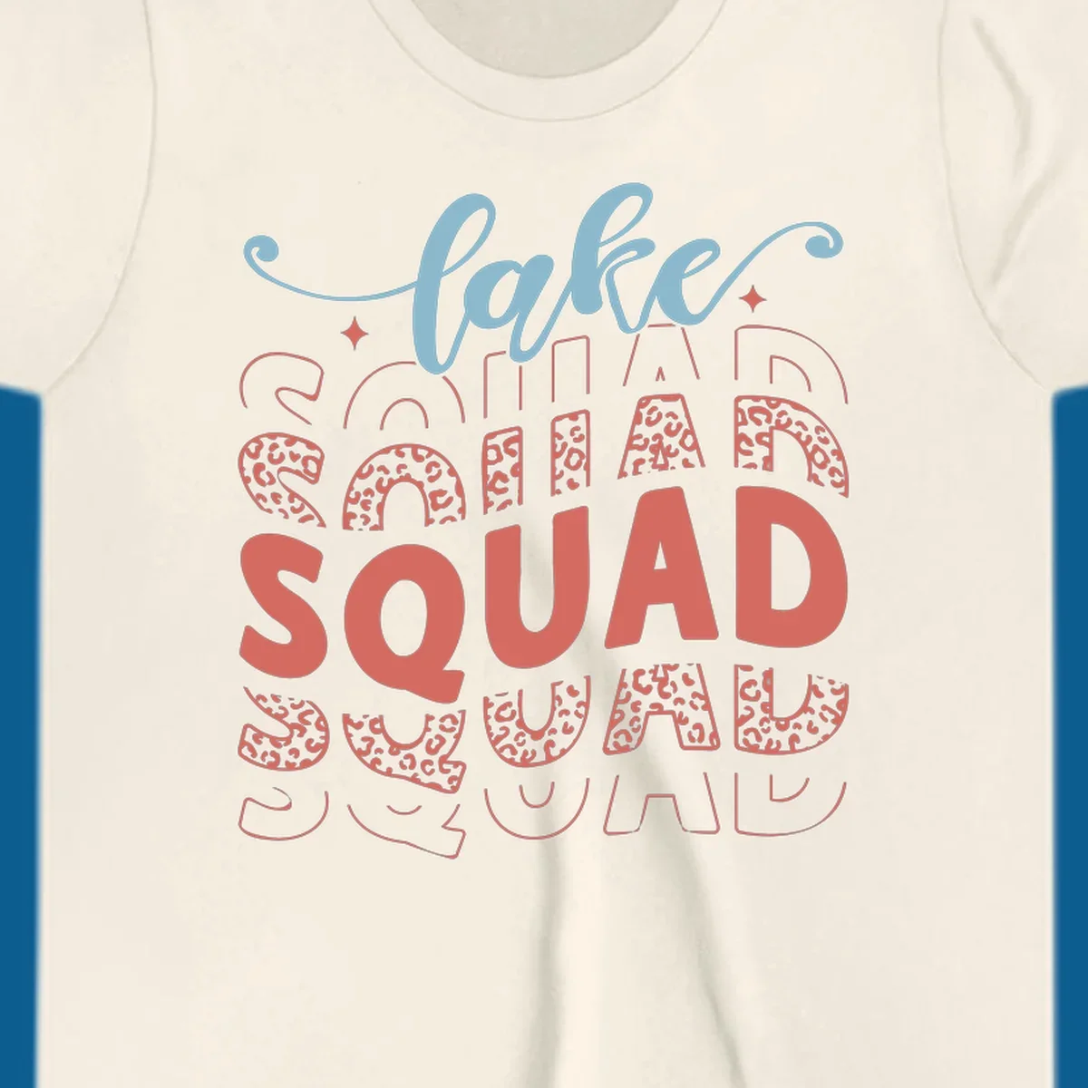 Lake Squad text design with leopard print accents
