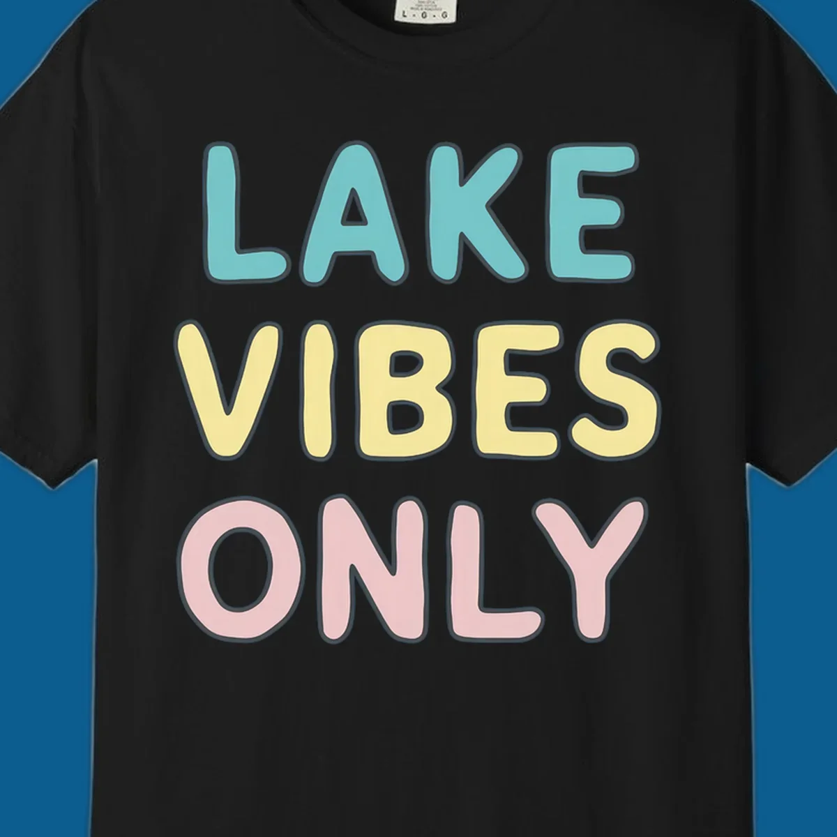 Typography design with the words LAKE VIBES ONLY in pastel colors.