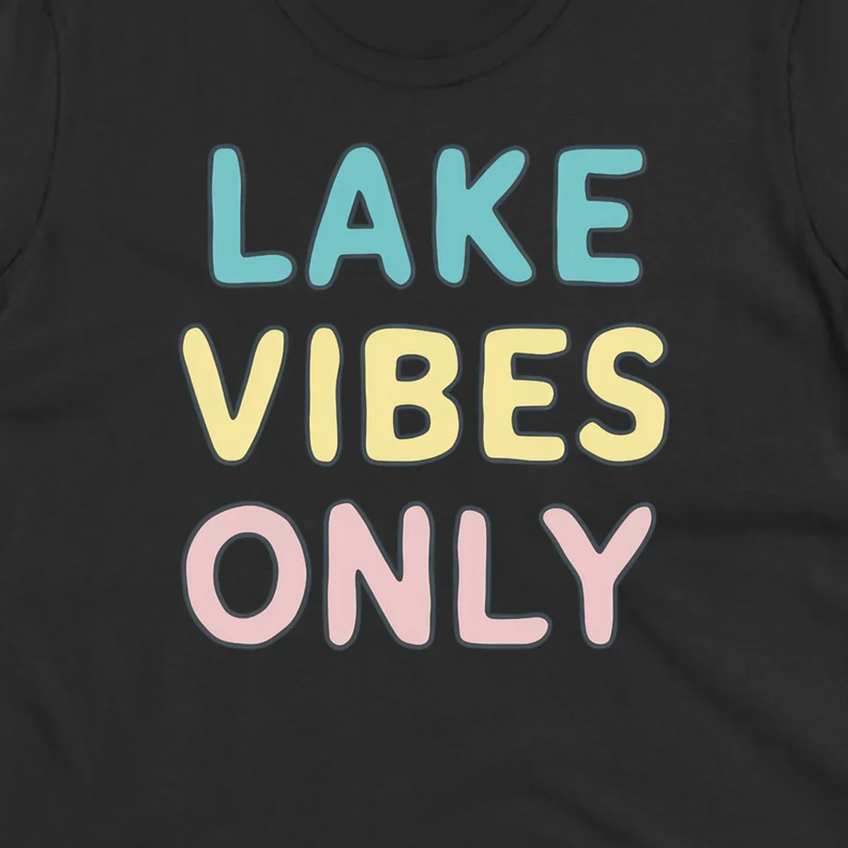 Typography design with the words LAKE VIBES ONLY in pastel colors.