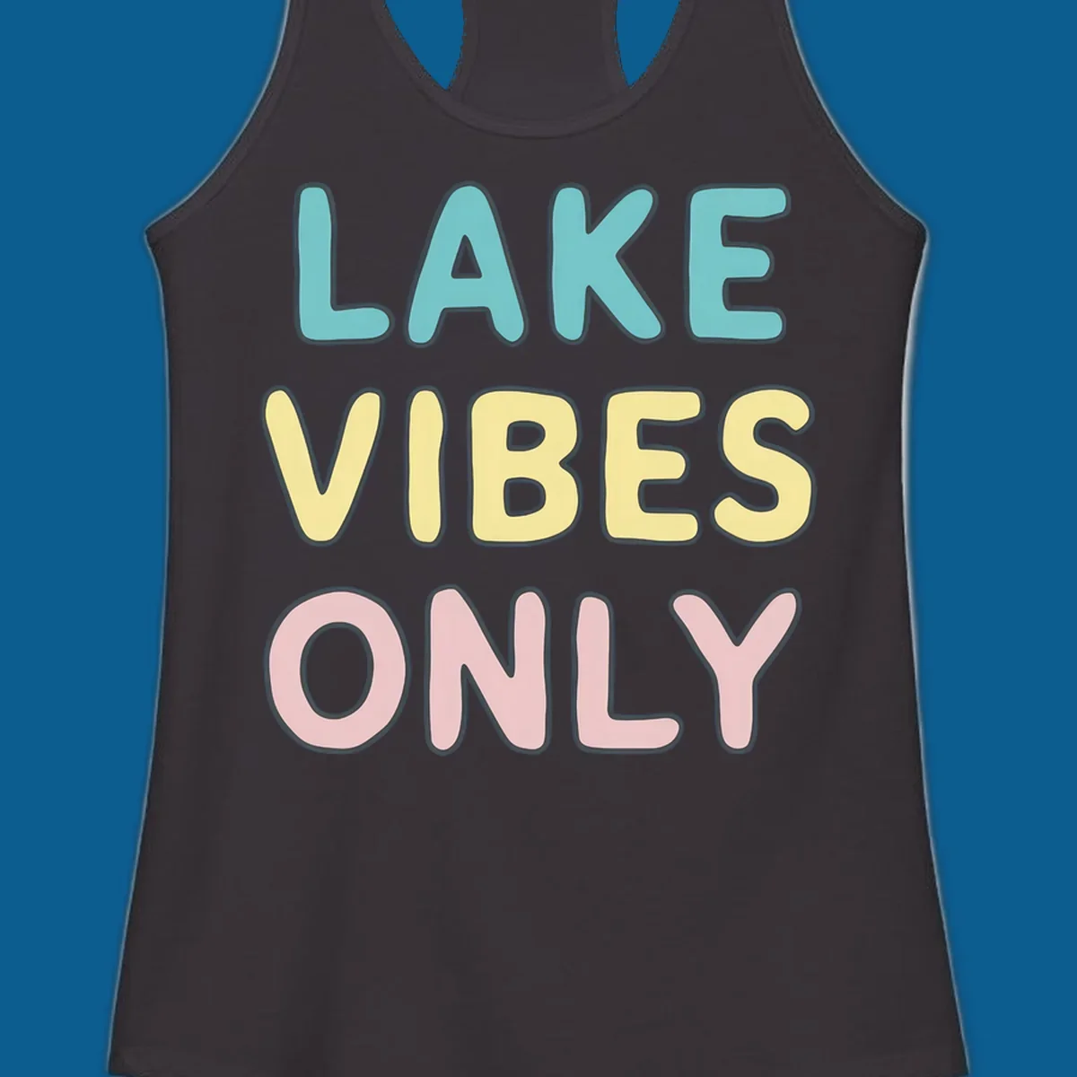 Typography design with the words LAKE VIBES ONLY in pastel colors.