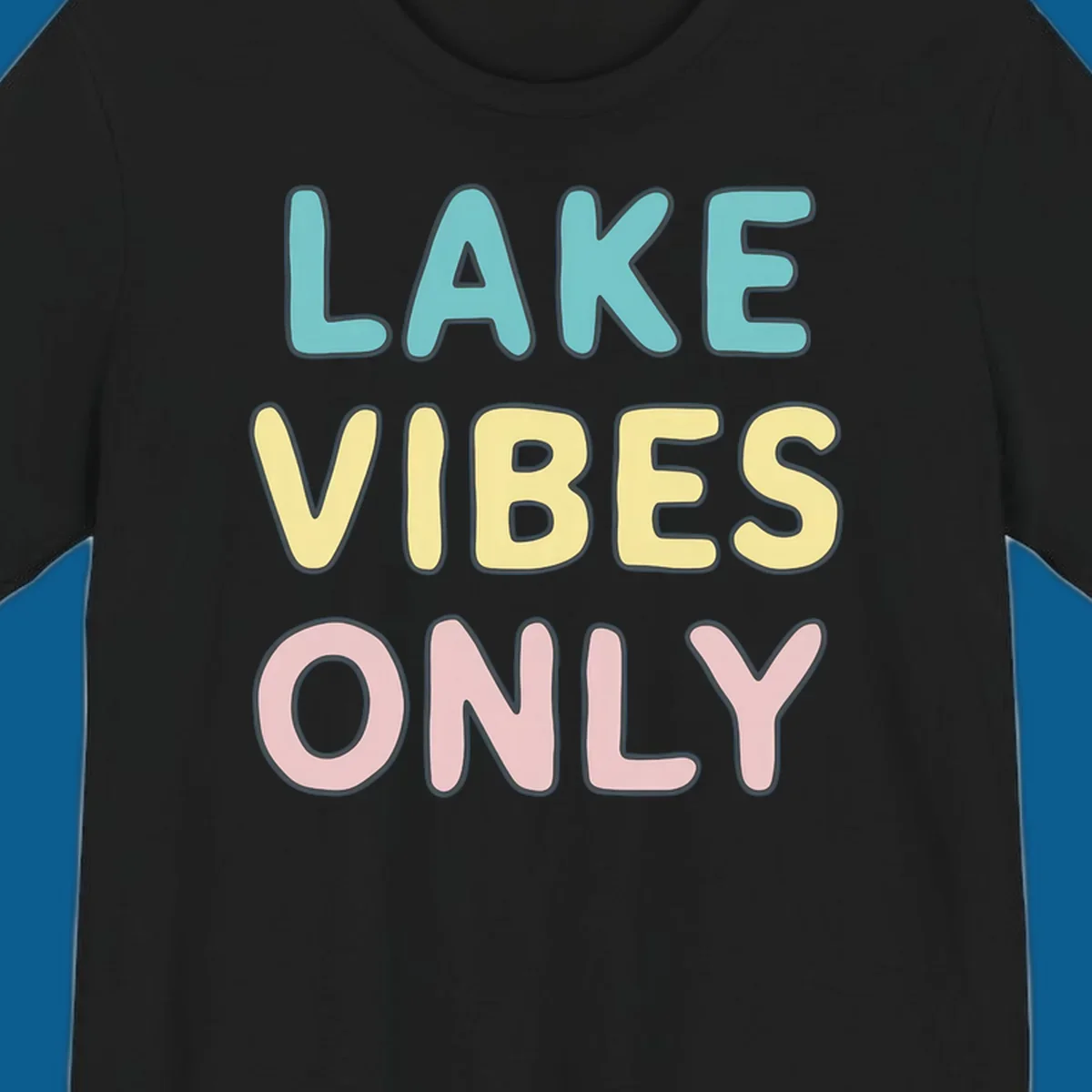 Typography design with the words LAKE VIBES ONLY in pastel colors.