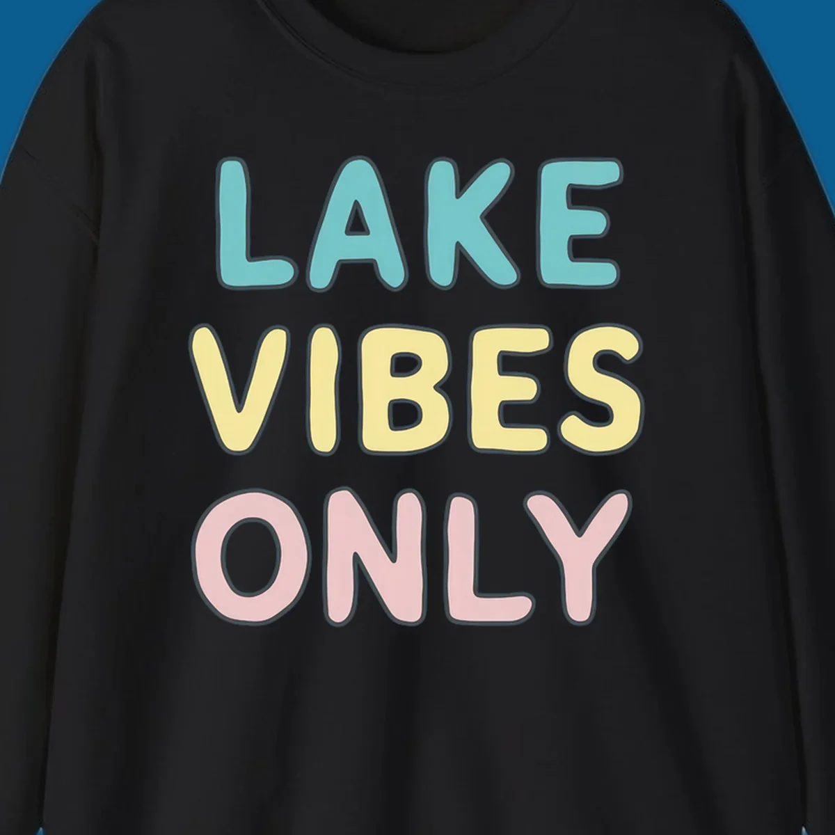 Typography design with the words LAKE VIBES ONLY in pastel colors.