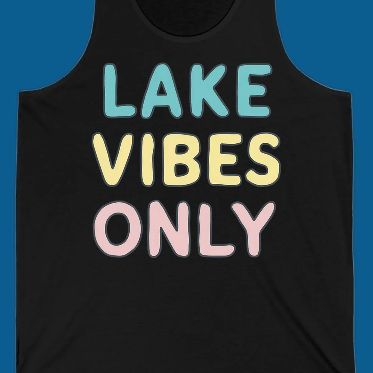 Typography design with the words LAKE VIBES ONLY in pastel colors.