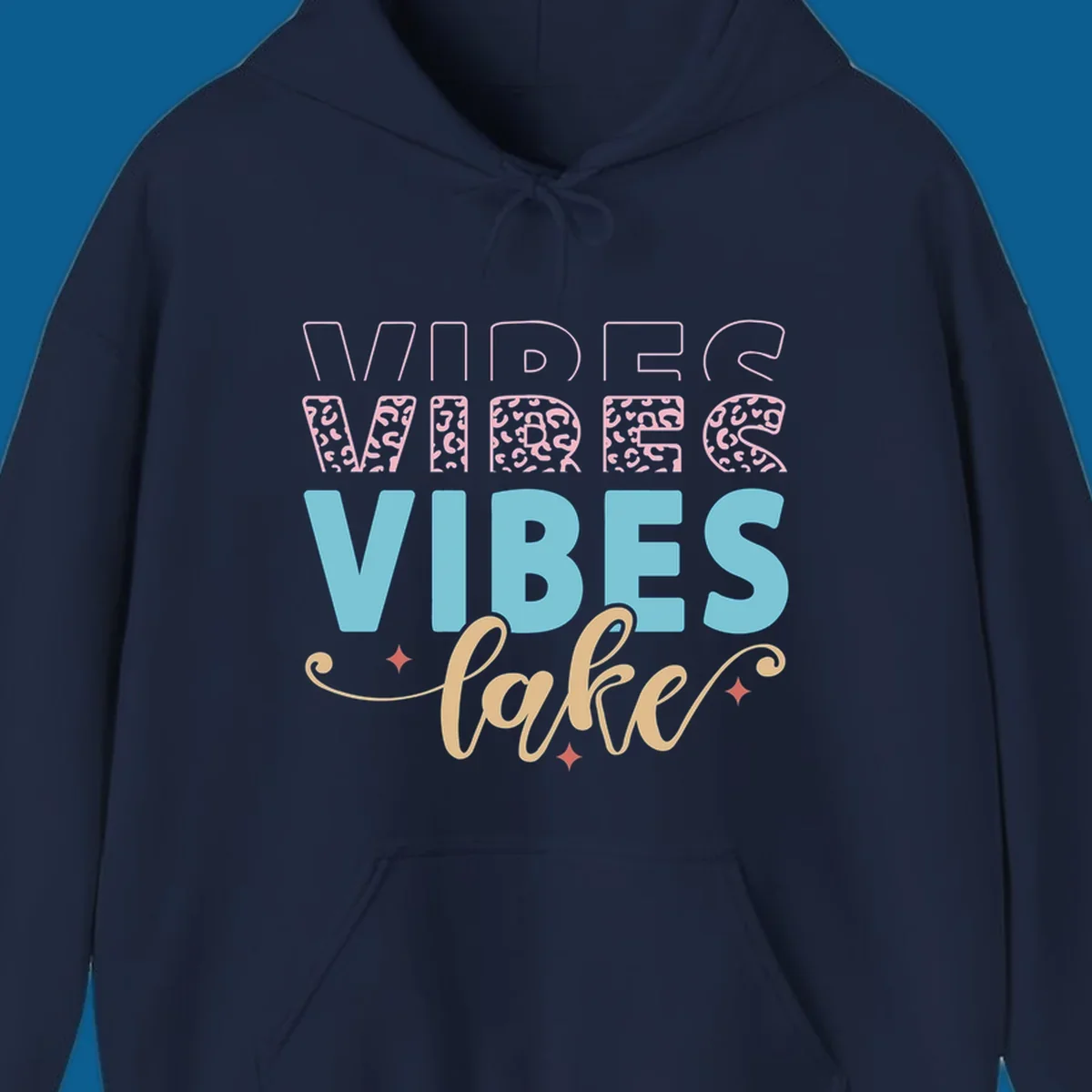 Lake vibes text design with leopard print and script font.