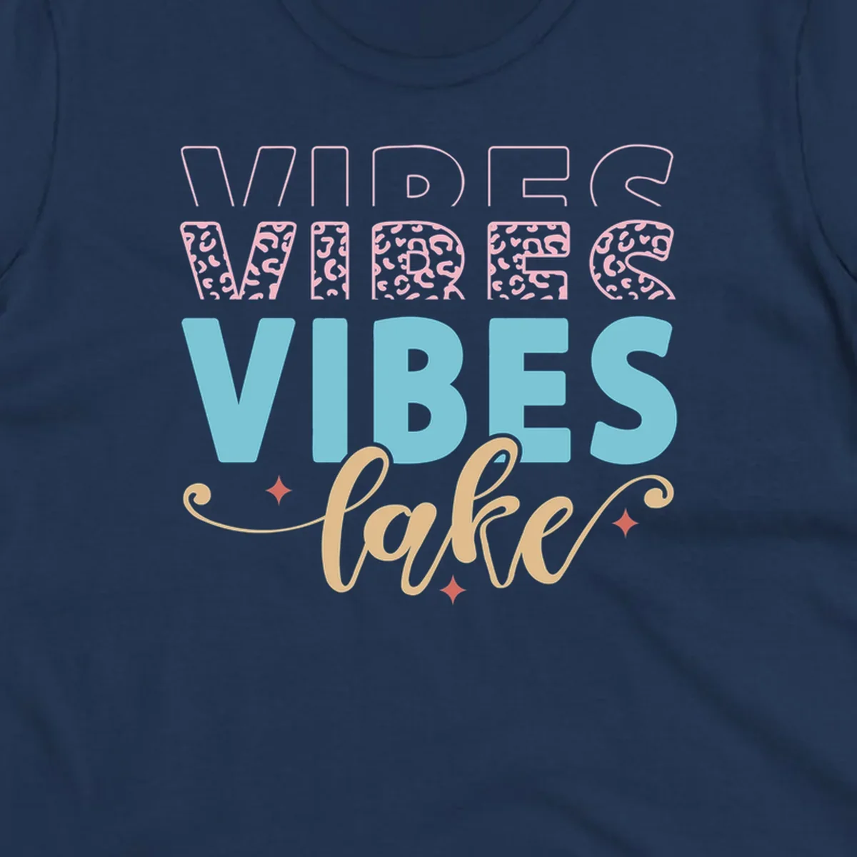 Lake vibes text design with leopard print and script font.