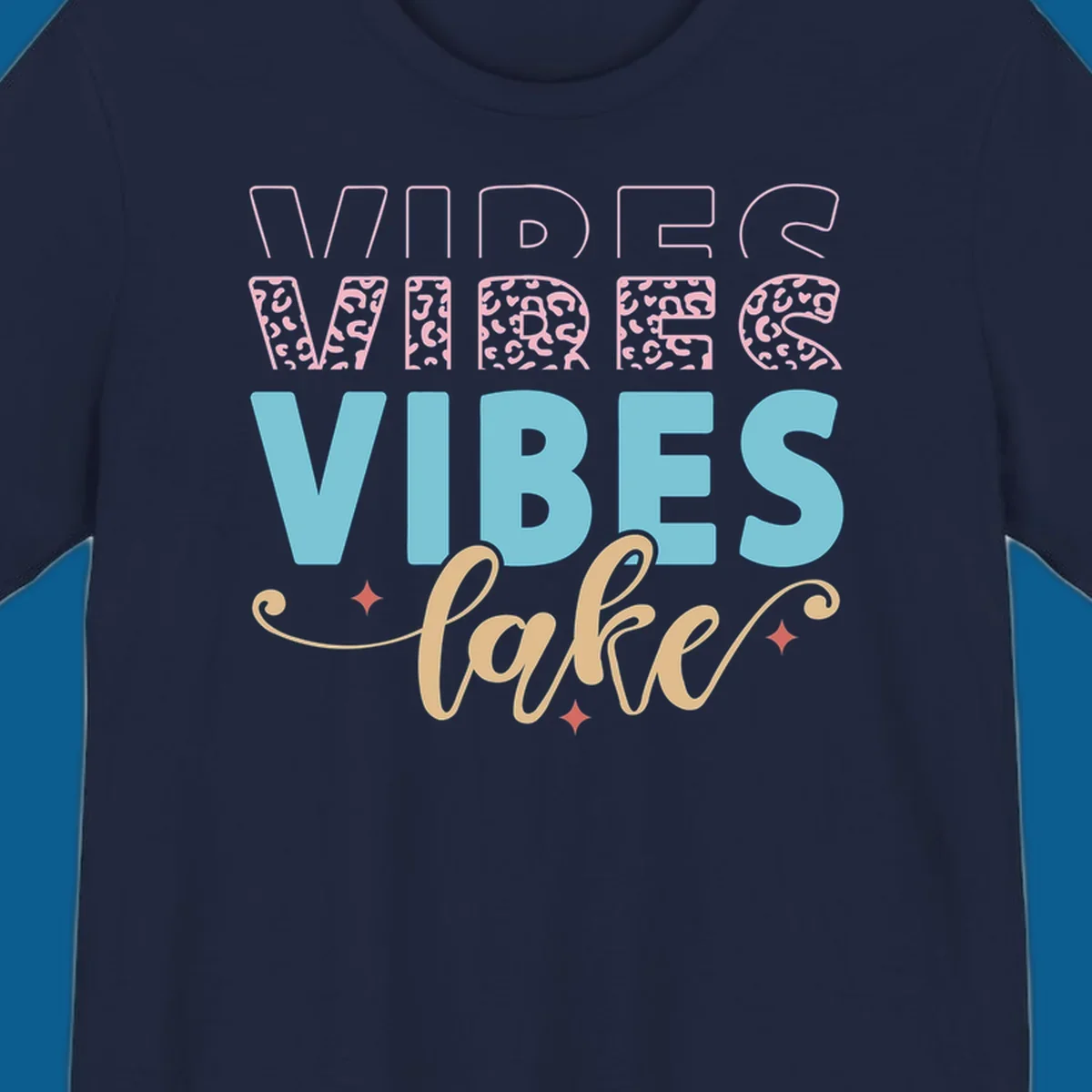 Lake vibes text design with leopard print and script font.