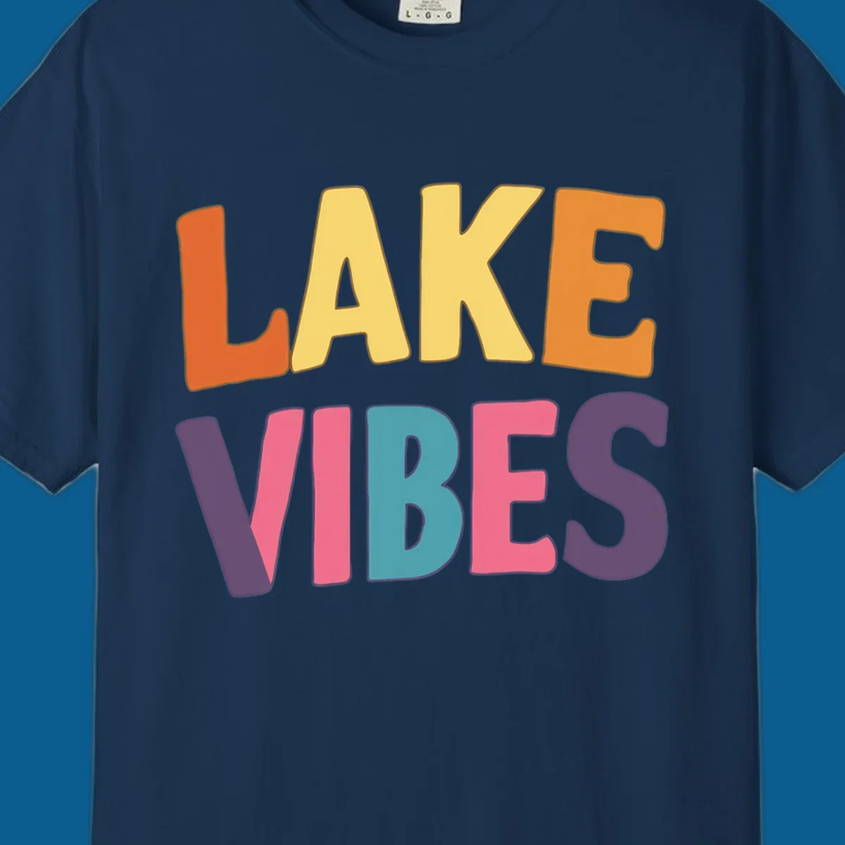 Lake Vibes text design with colorful retro lettering, perfect for lake enthusiasts.