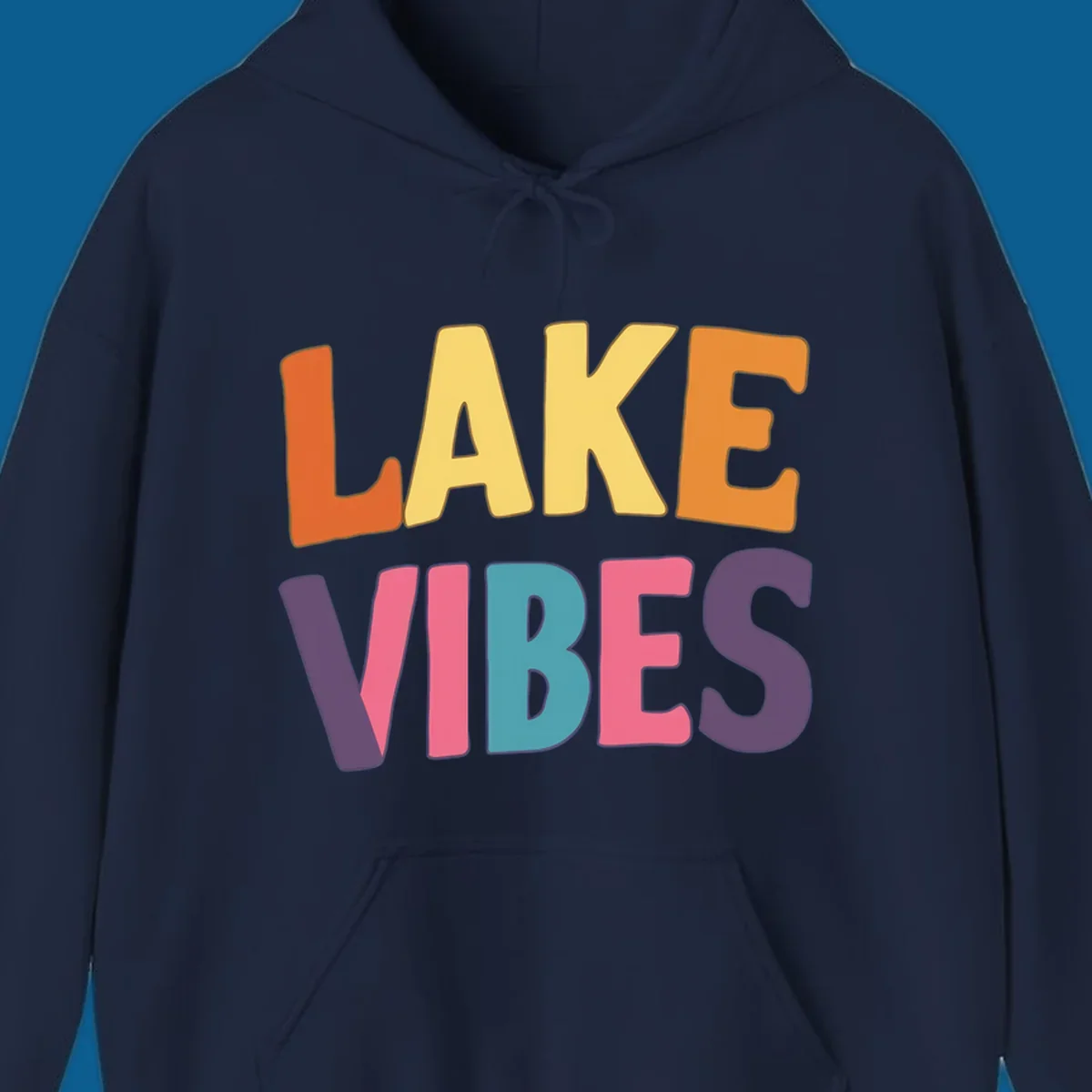 Lake Vibes text design with colorful retro lettering, perfect for lake enthusiasts.