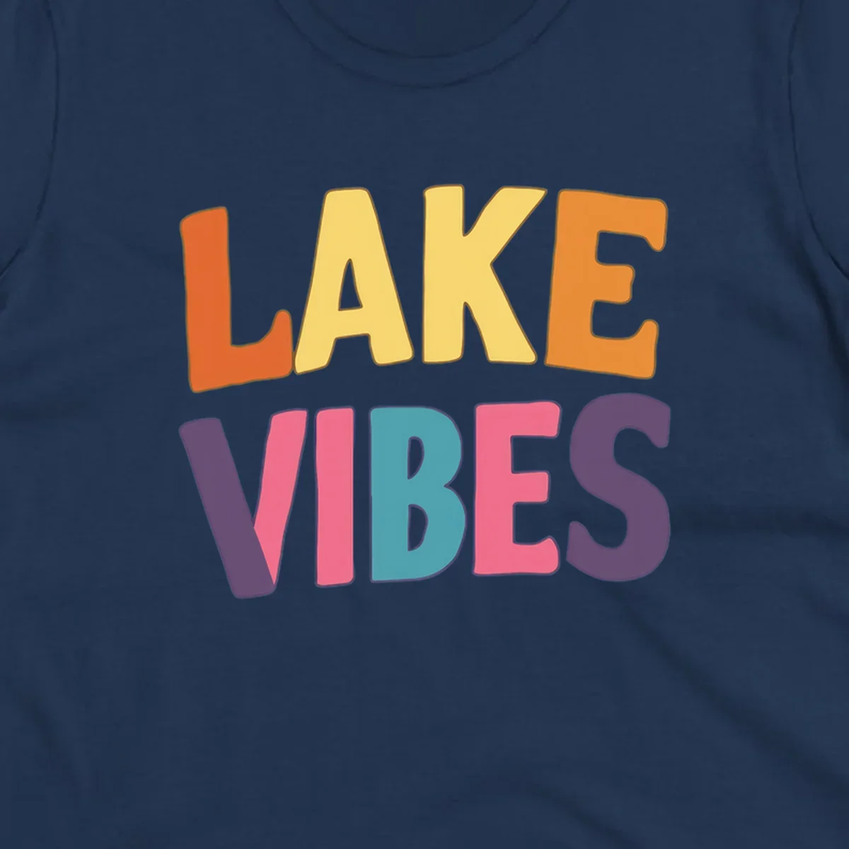 Lake Vibes text design with colorful retro lettering, perfect for lake enthusiasts.