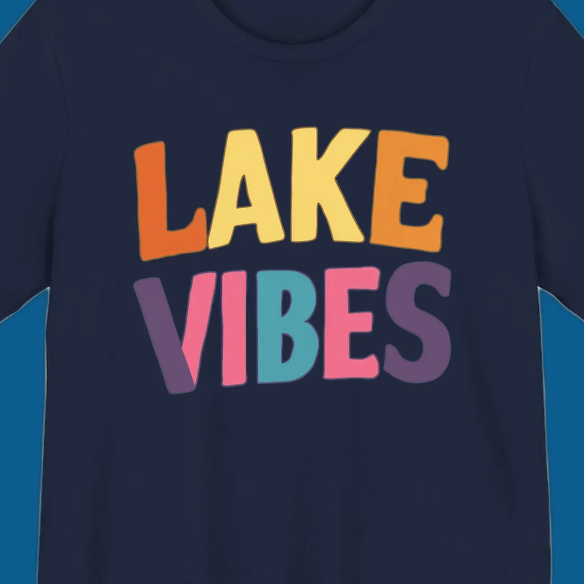 Lake Vibes text design with colorful retro lettering, perfect for lake enthusiasts.