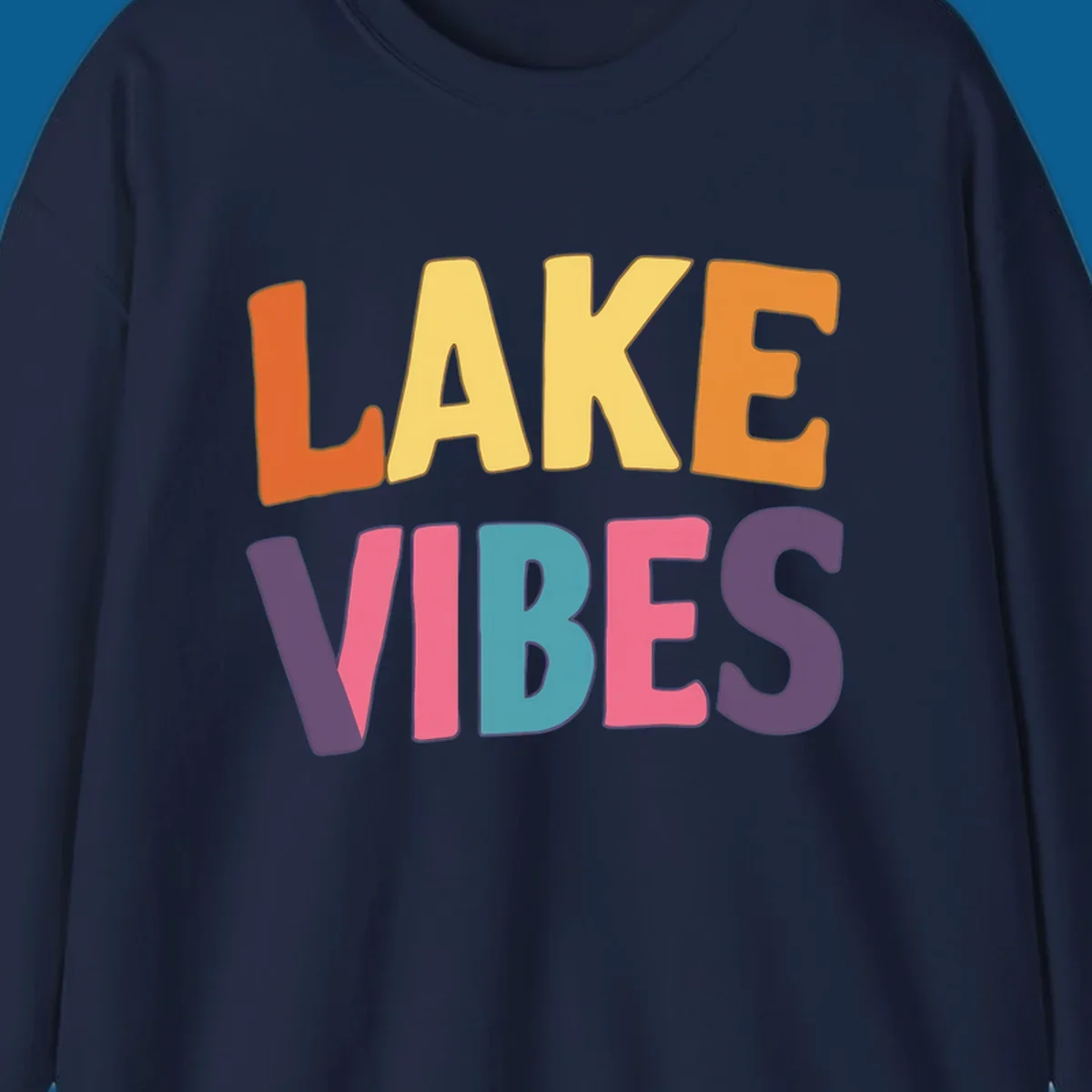 Lake Vibes text design with colorful retro lettering, perfect for lake enthusiasts.
