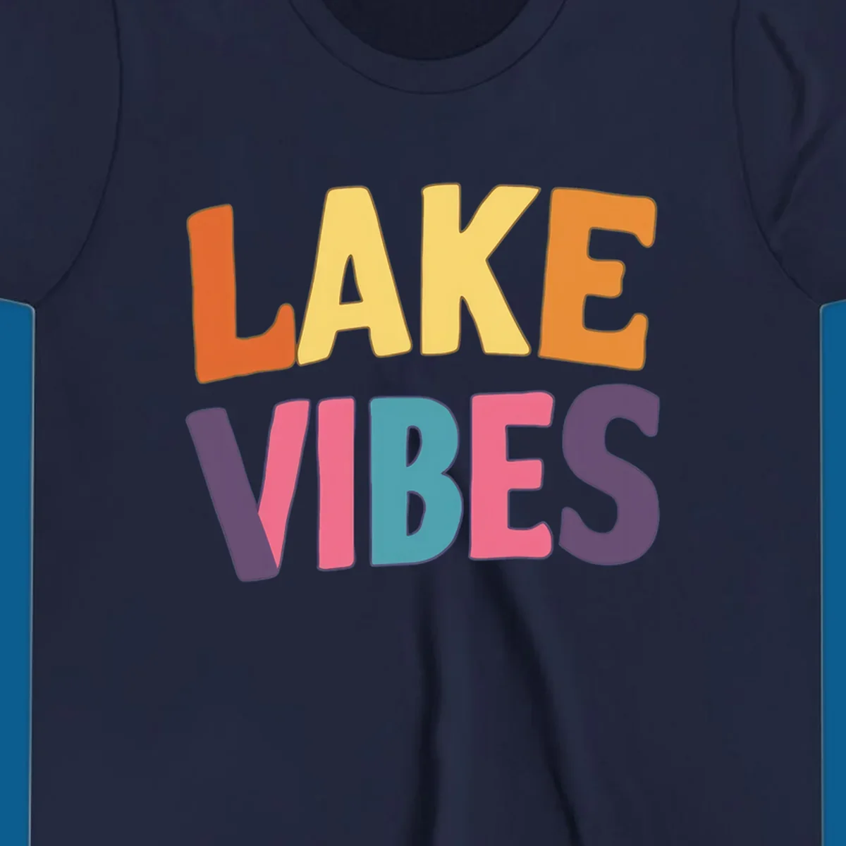 Lake Vibes text design with colorful retro lettering, perfect for lake enthusiasts.