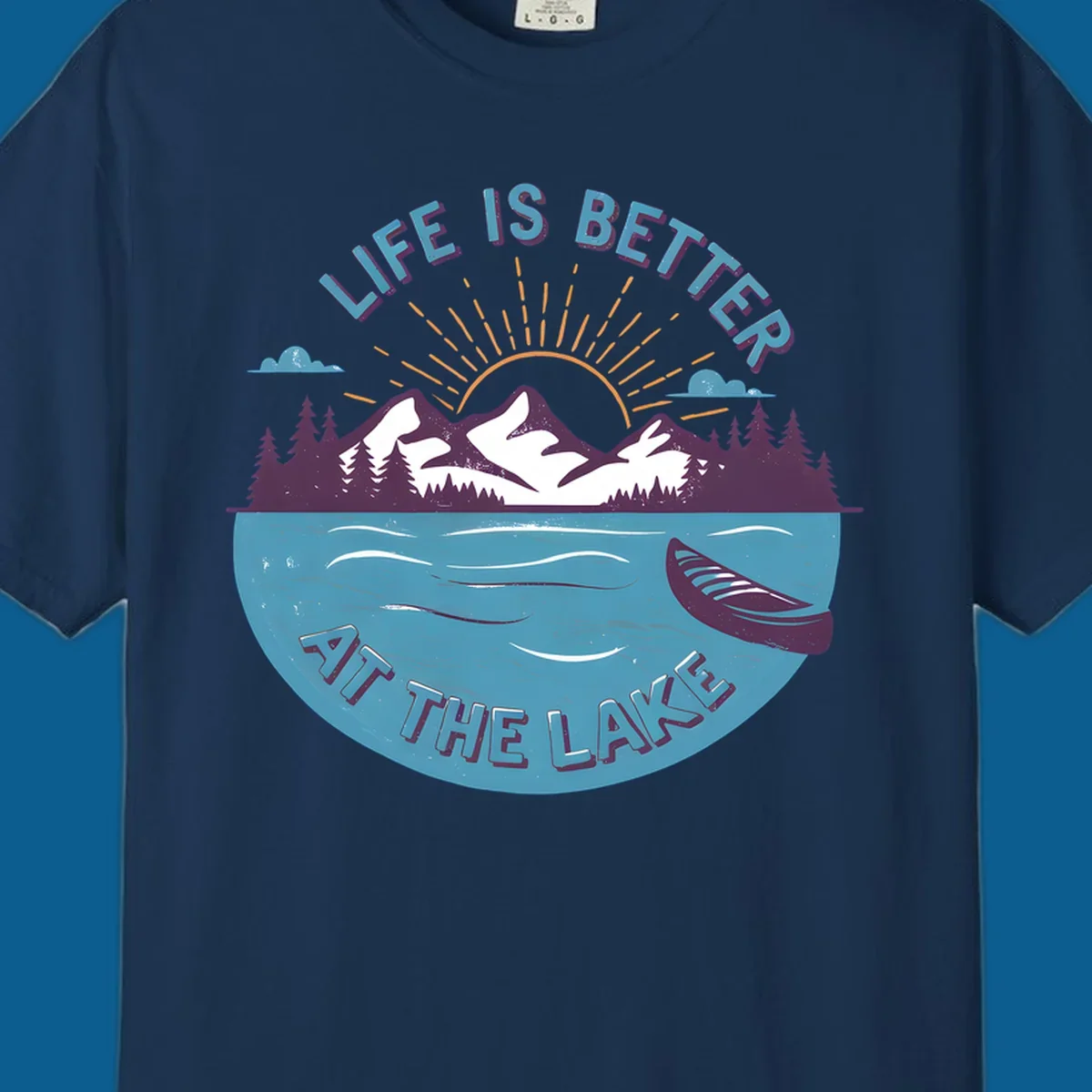 Life is better at the lake scenic mountains sunset canoe design.