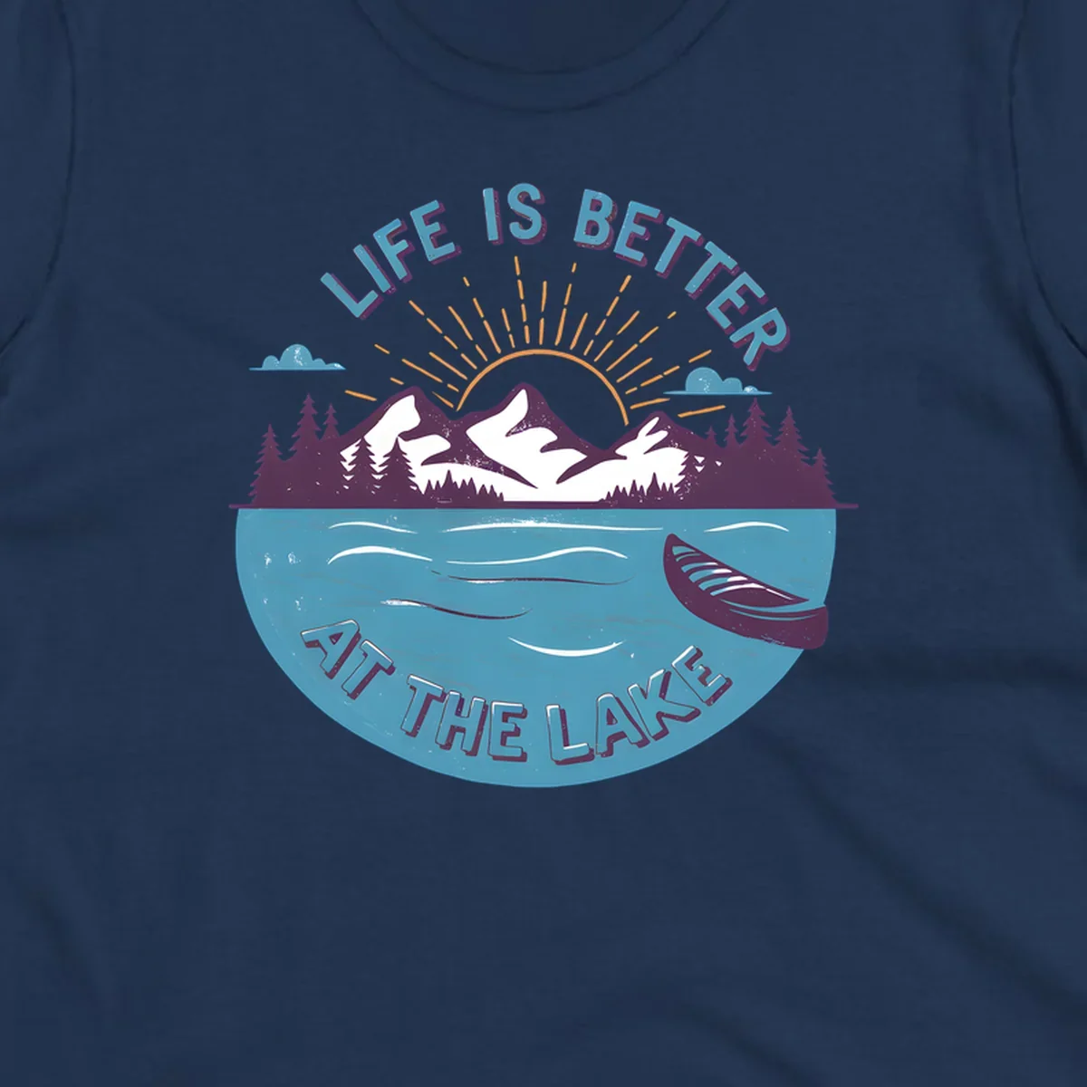 Life is better at the lake scenic mountains sunset canoe design.