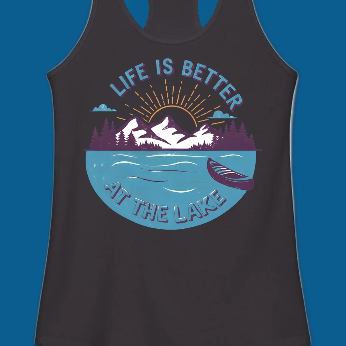 Life is better at the lake scenic mountains sunset canoe design.