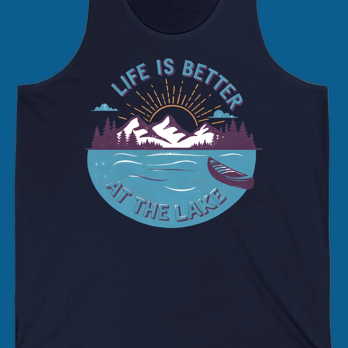 Life is better at the lake scenic mountains sunset canoe design.