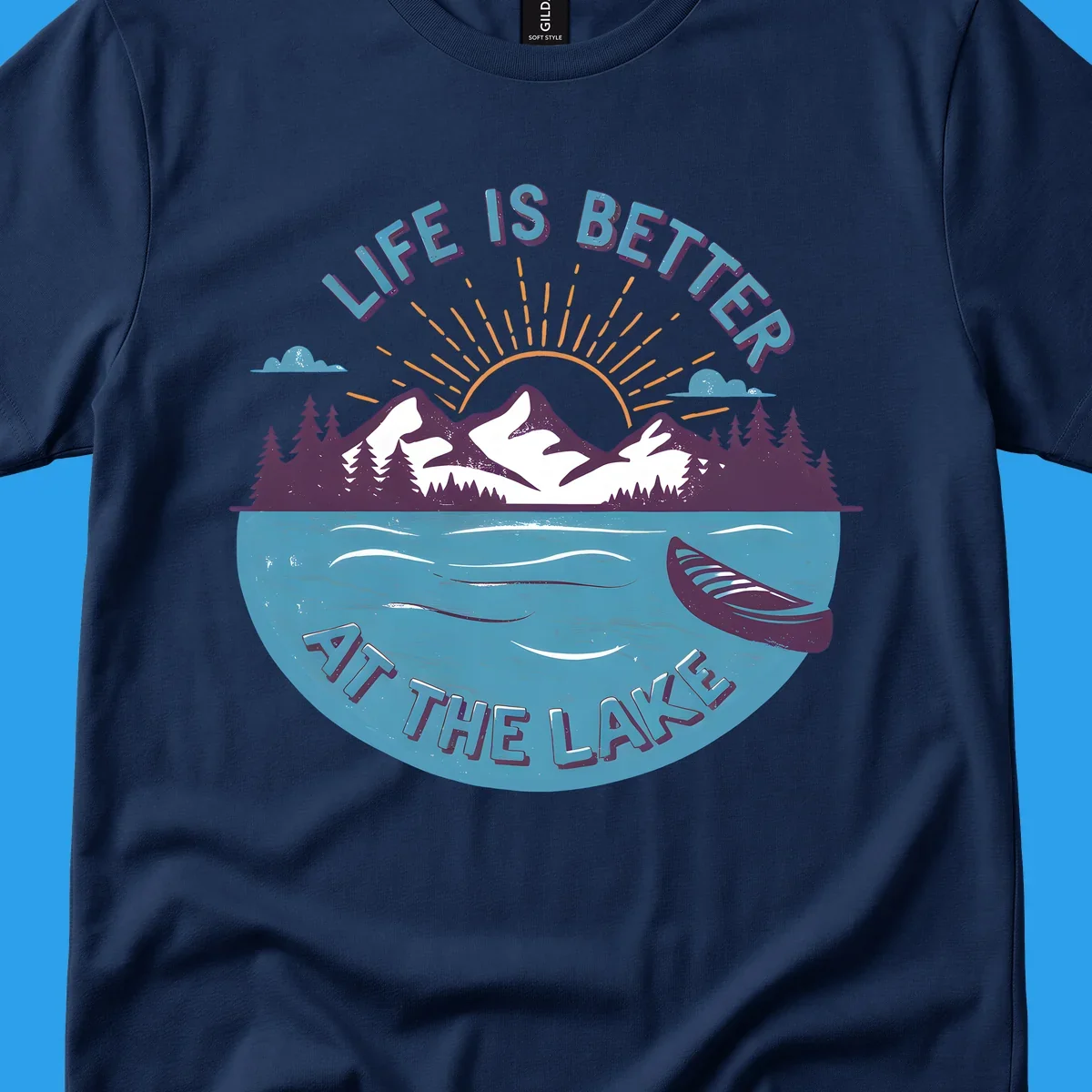 Life is better at the lake scenic mountains sunset canoe design.