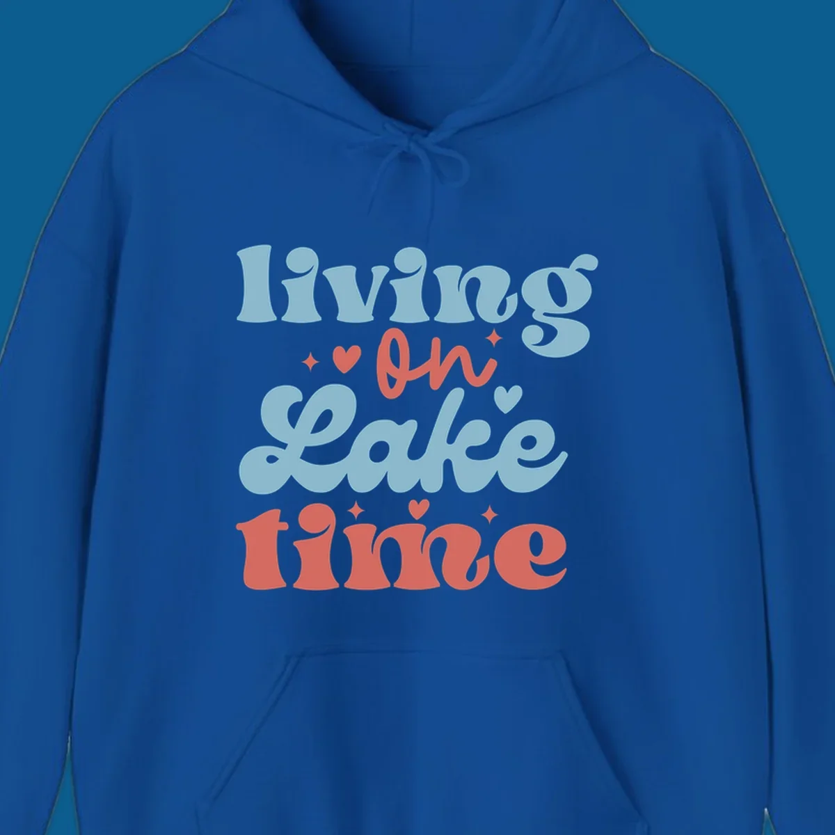 Living on Lake time retro groovy text design with hearts and sparkles