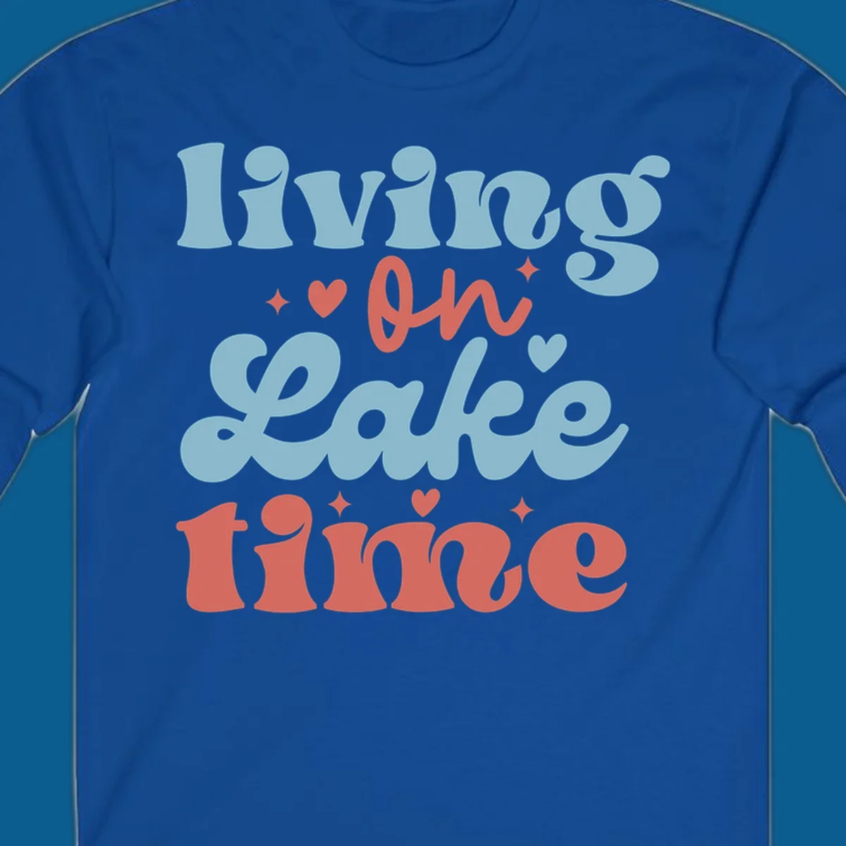 Living on Lake time retro groovy text design with hearts and sparkles