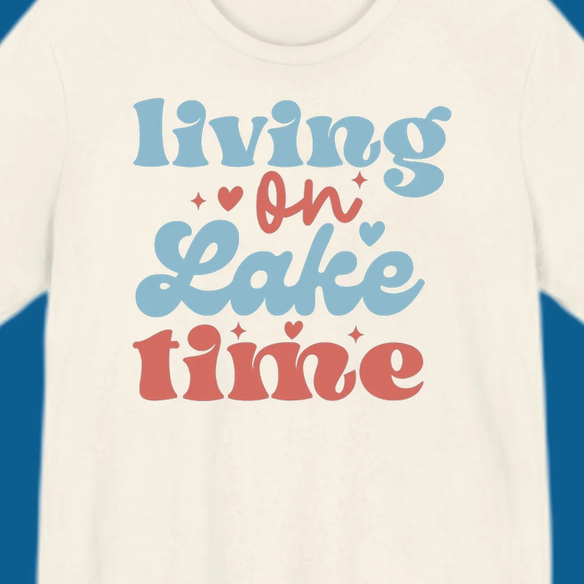 Living on Lake time retro groovy text design with hearts and sparkles