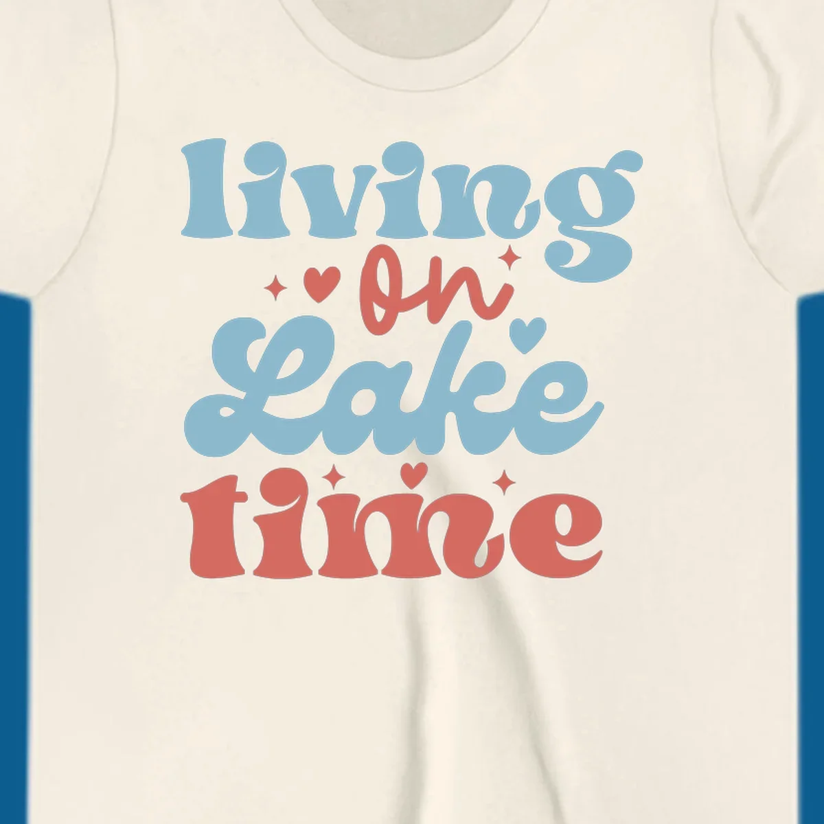 Living on Lake time retro groovy text design with hearts and sparkles