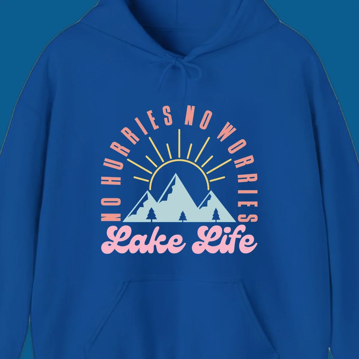 No worries lake life mountain and sun graphic. 