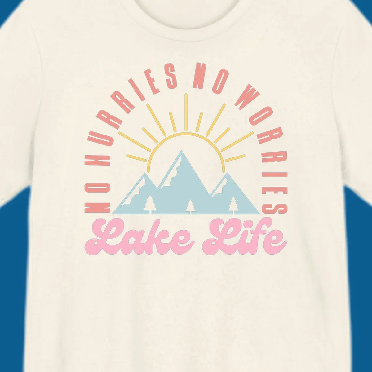 No worries lake life mountain and sun graphic. 