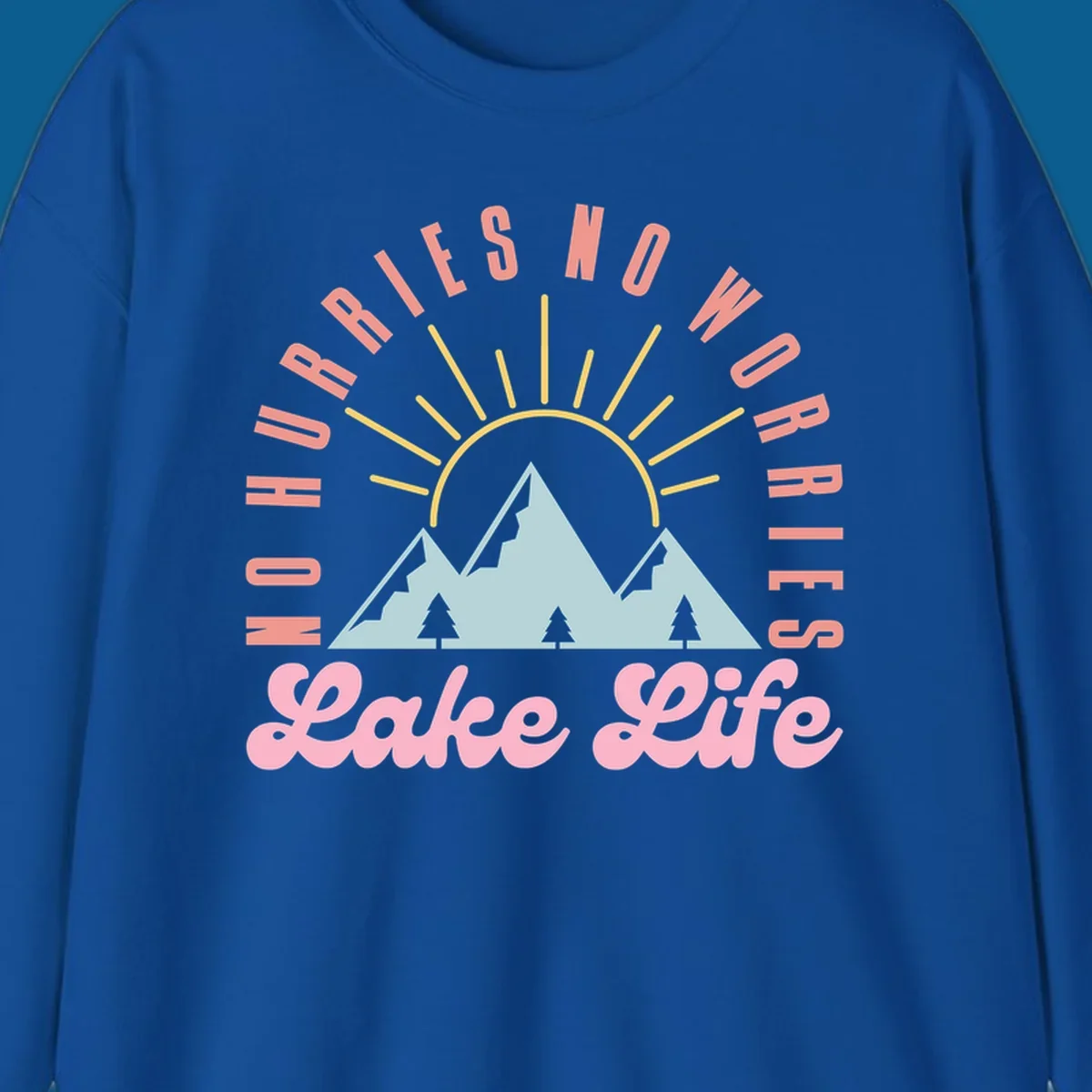 No worries lake life mountain and sun graphic. 