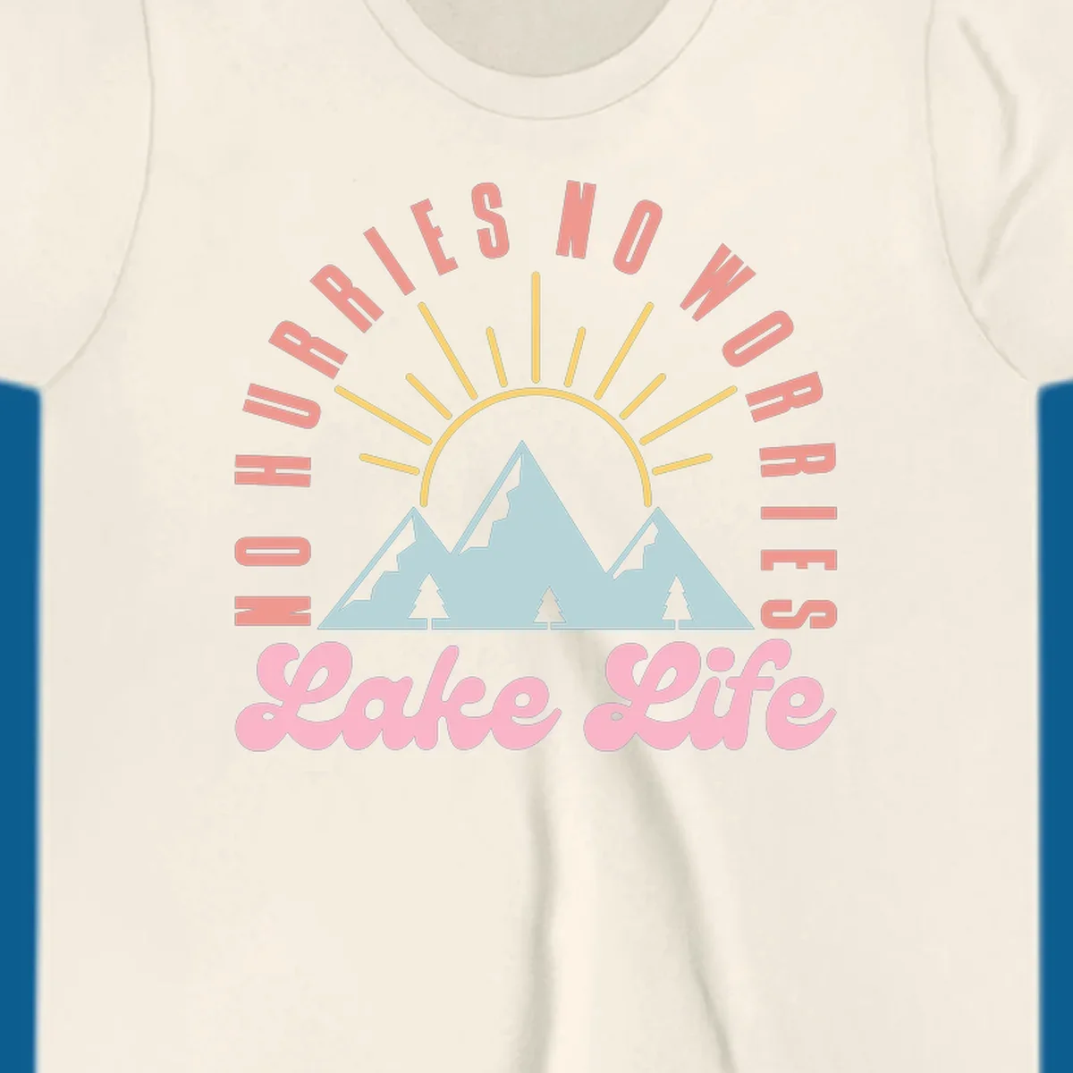 No worries lake life mountain and sun graphic. 