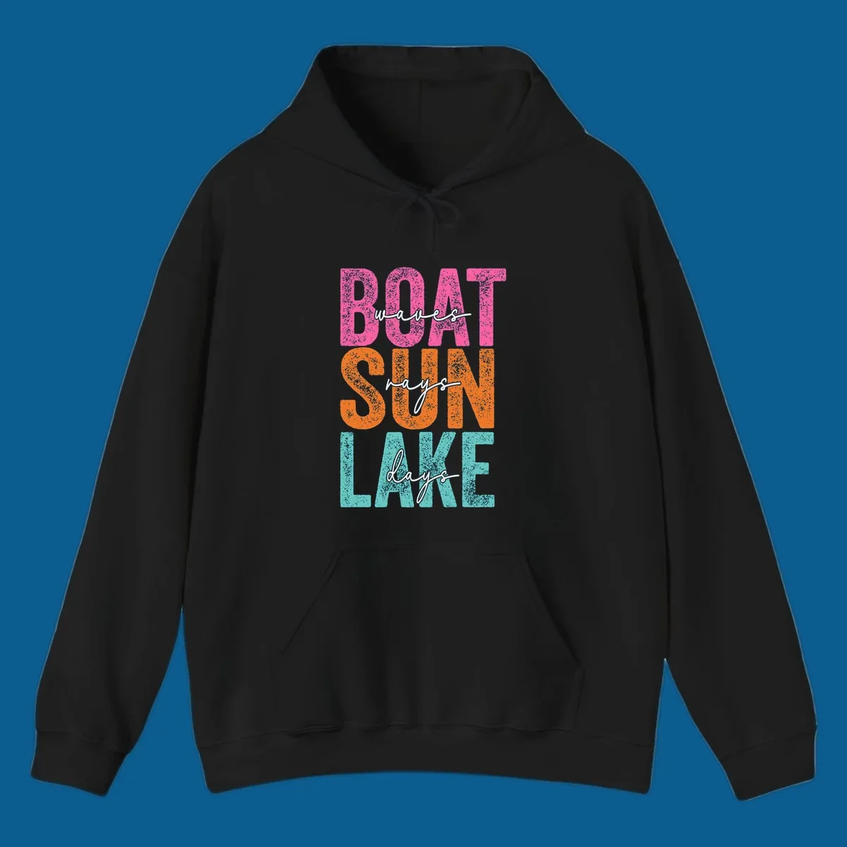 Boat waves sun lake days text design