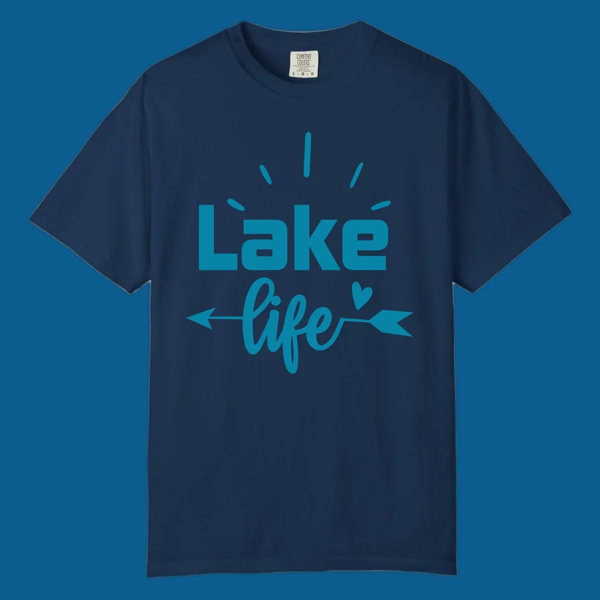Lake life text with arrow and heart design