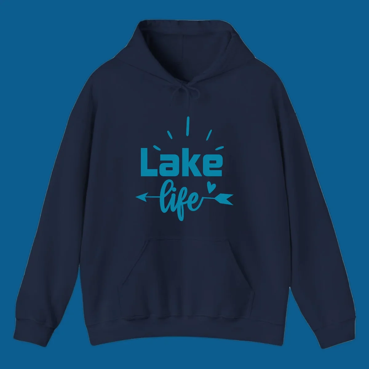 Lake life text with arrow and heart design