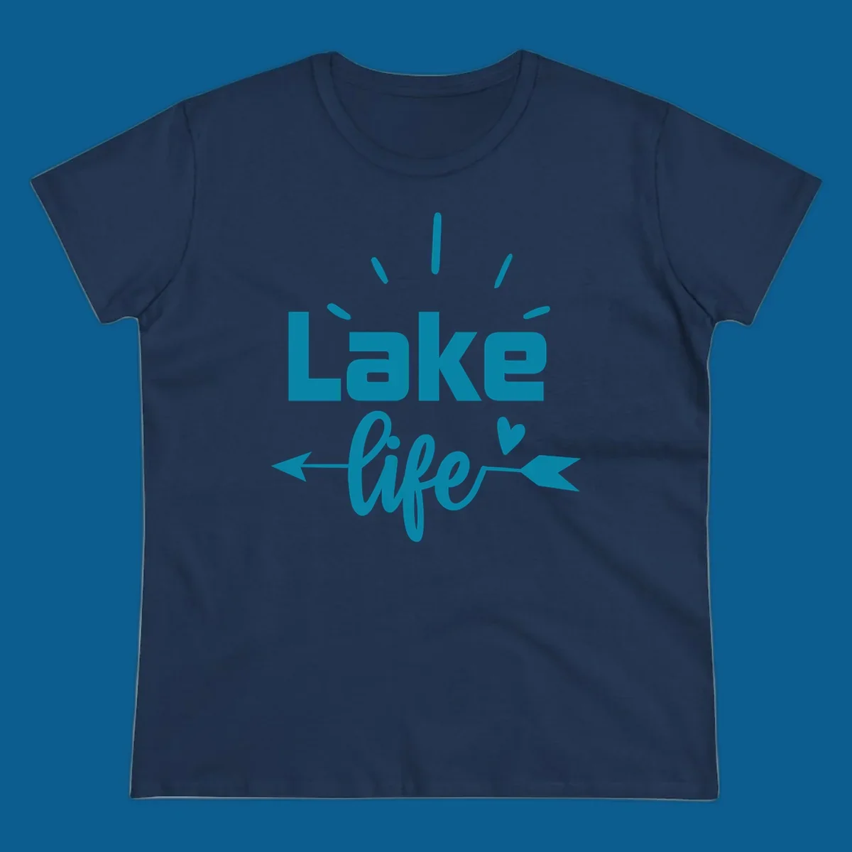 Lake life text with arrow and heart design