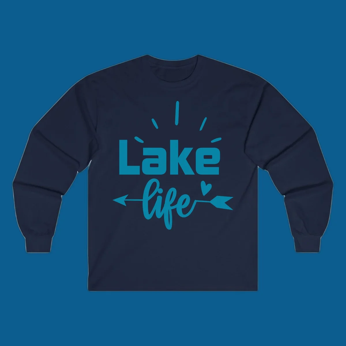 Lake life text with arrow and heart design