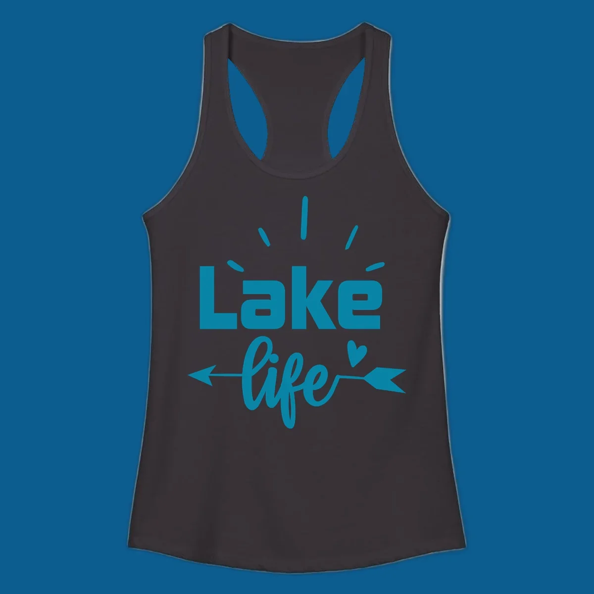 Lake life text with arrow and heart design