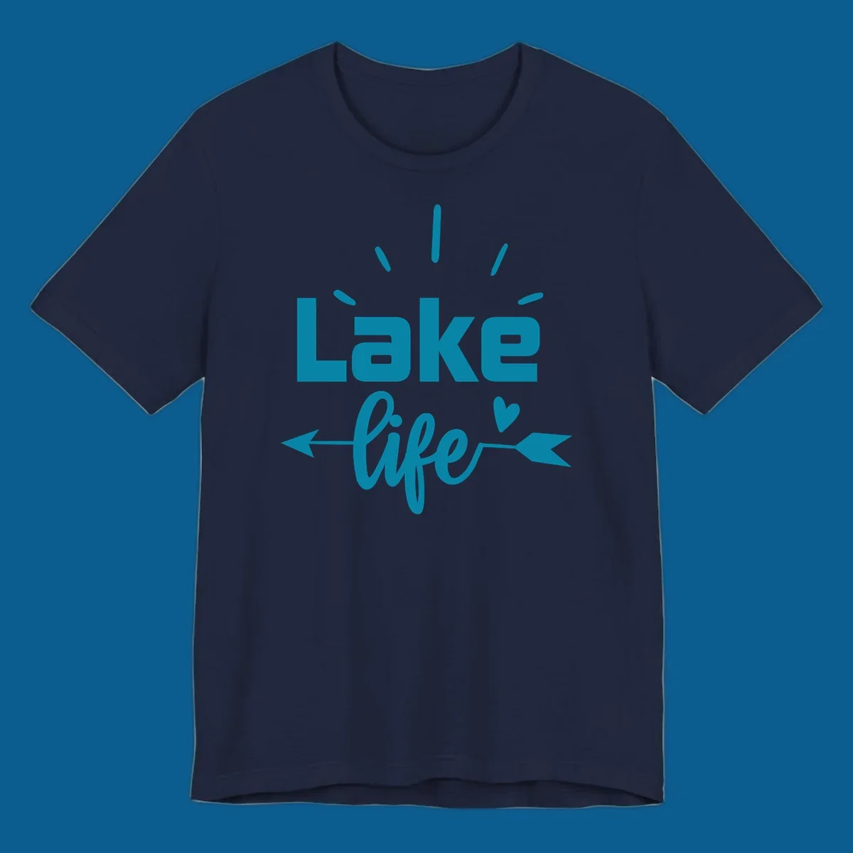Lake life text with arrow and heart design