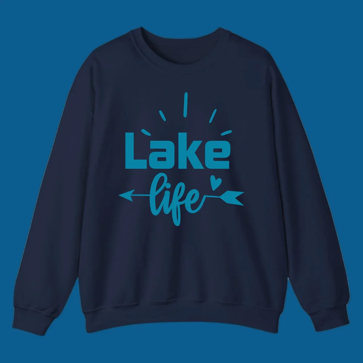Lake life text with arrow and heart design