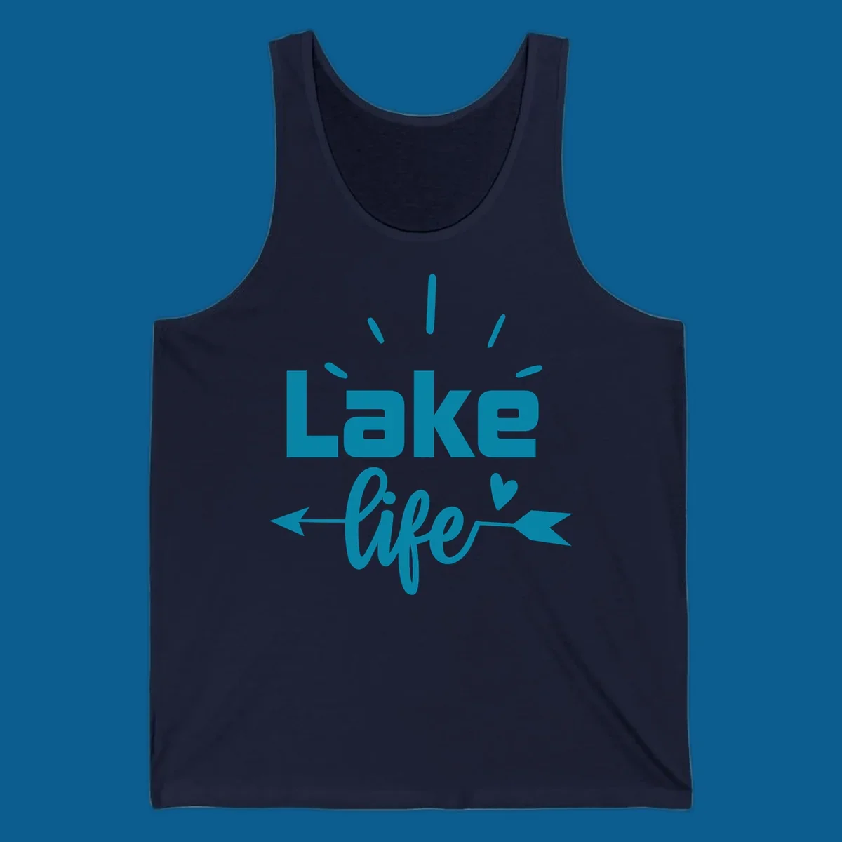 Lake life text with arrow and heart design