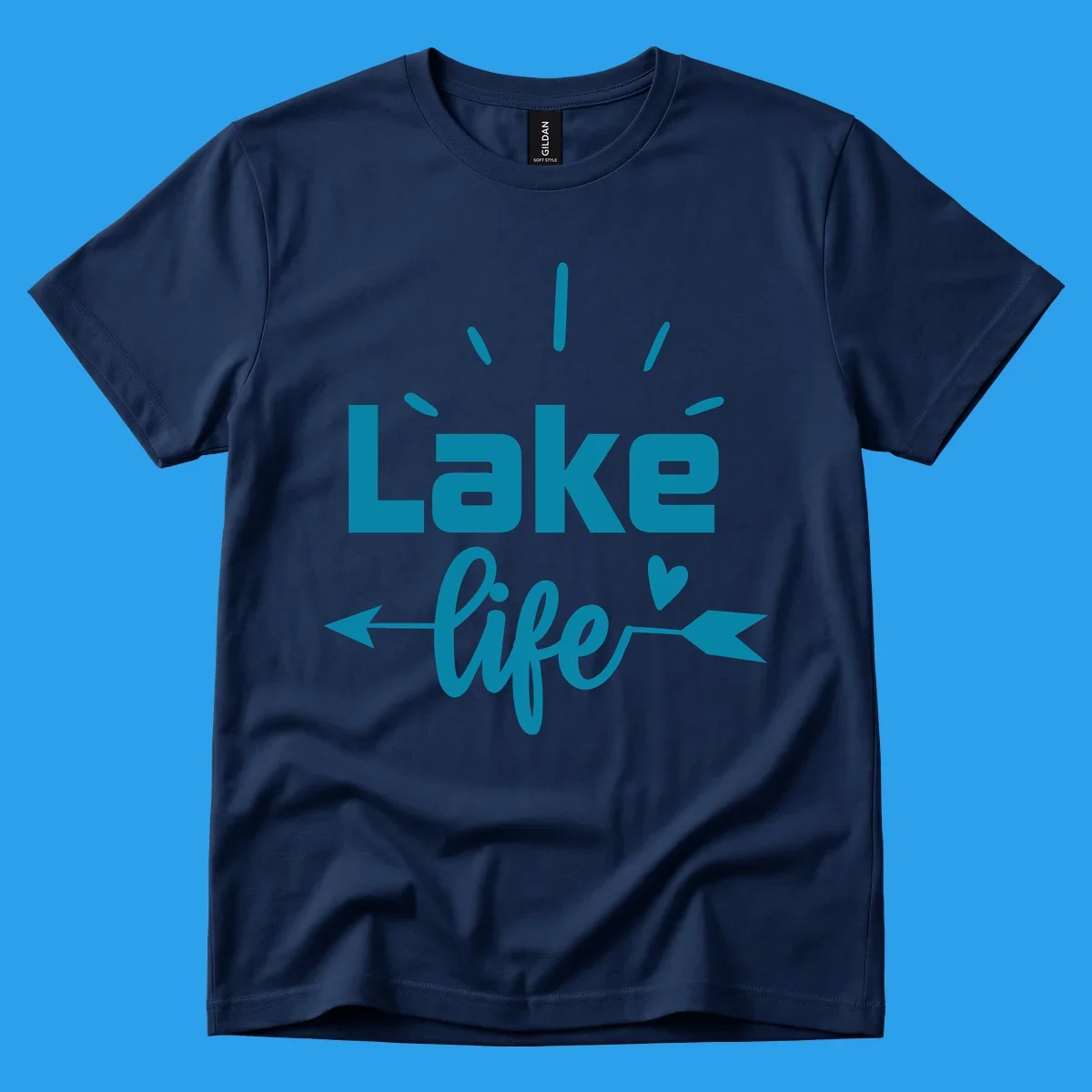 Lake life text with arrow and heart design