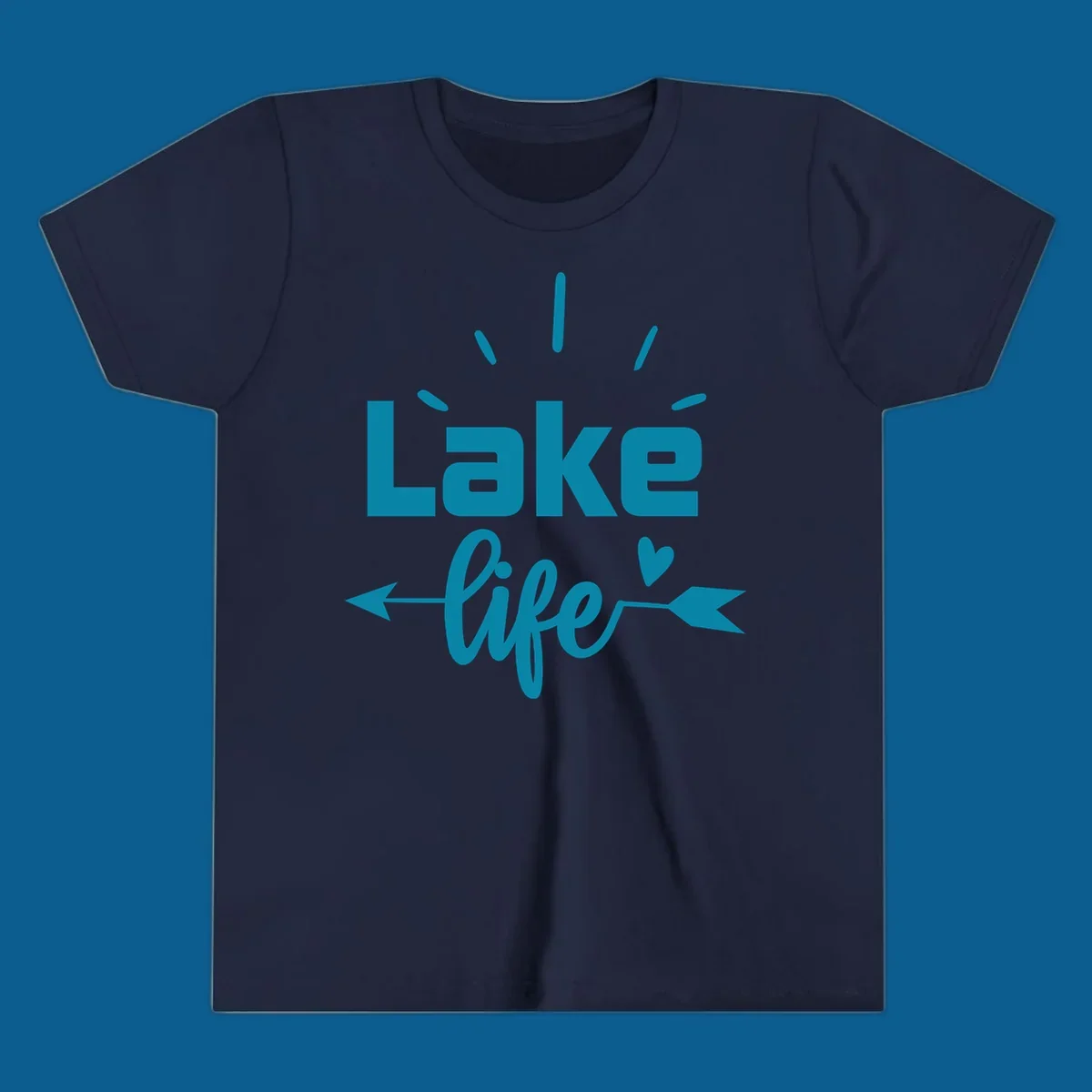 Lake life text with arrow and heart design