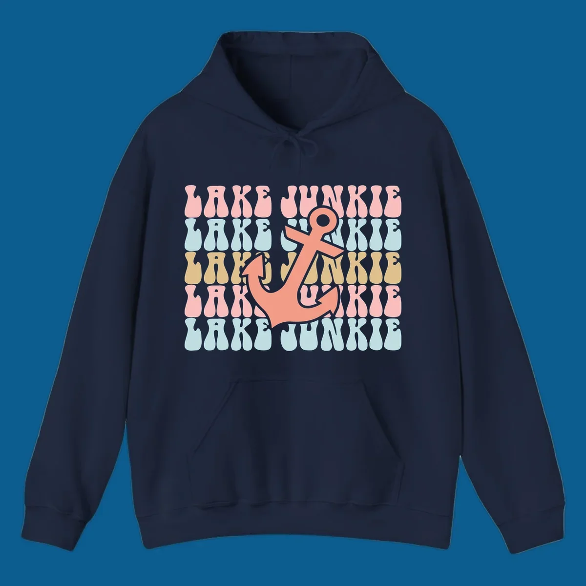 Retro wavy text 'Lake Junkie' with a coral anchor graphic, representing lake-junkie-anchor.