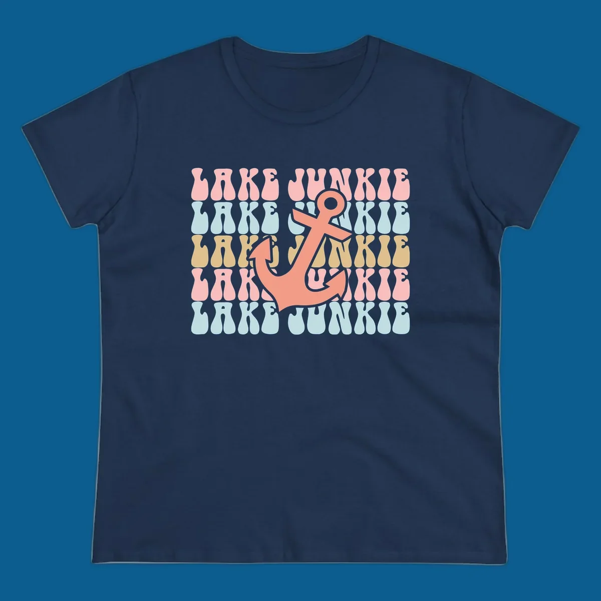Retro wavy text 'Lake Junkie' with a coral anchor graphic, representing lake-junkie-anchor.