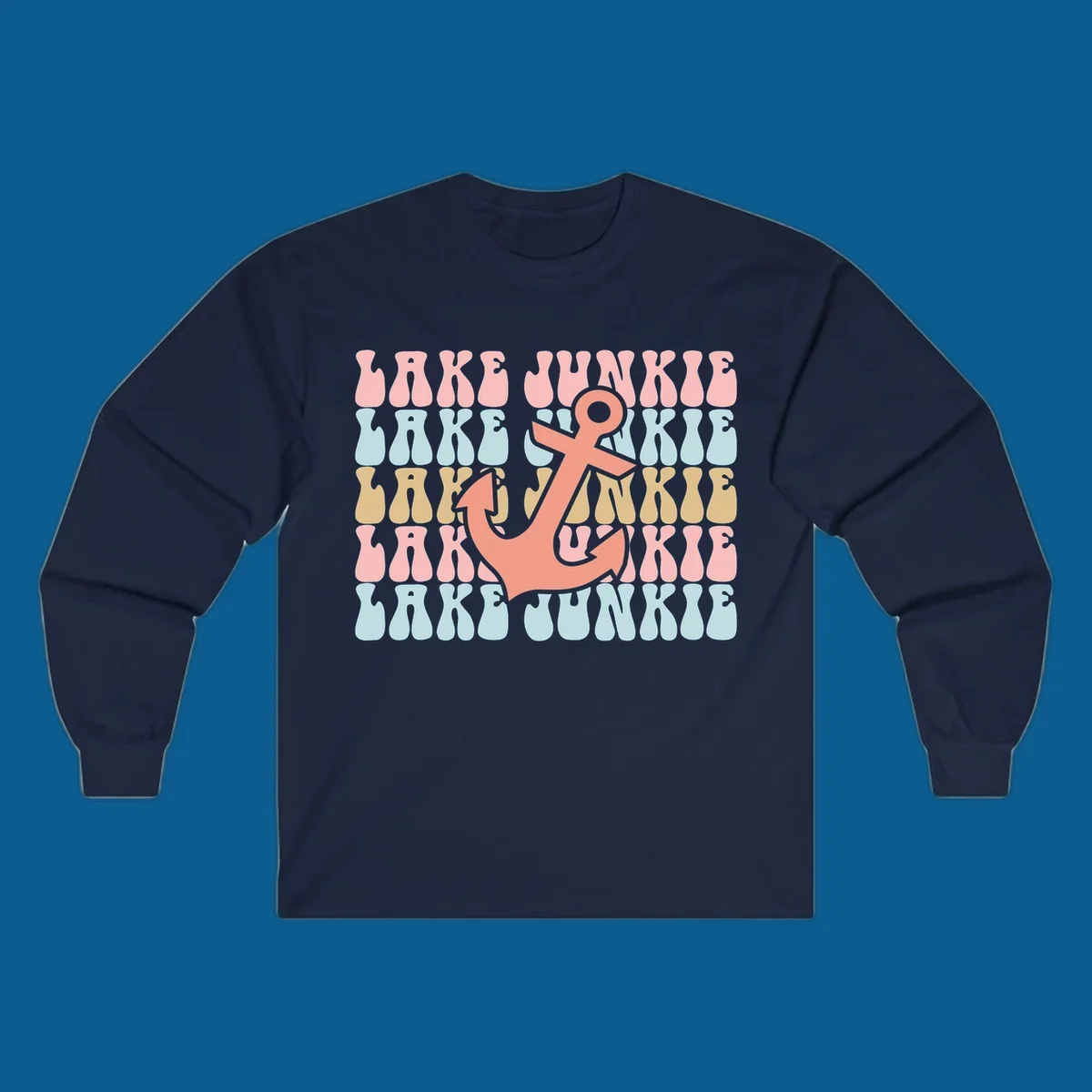 Retro wavy text 'Lake Junkie' with a coral anchor graphic, representing lake-junkie-anchor.