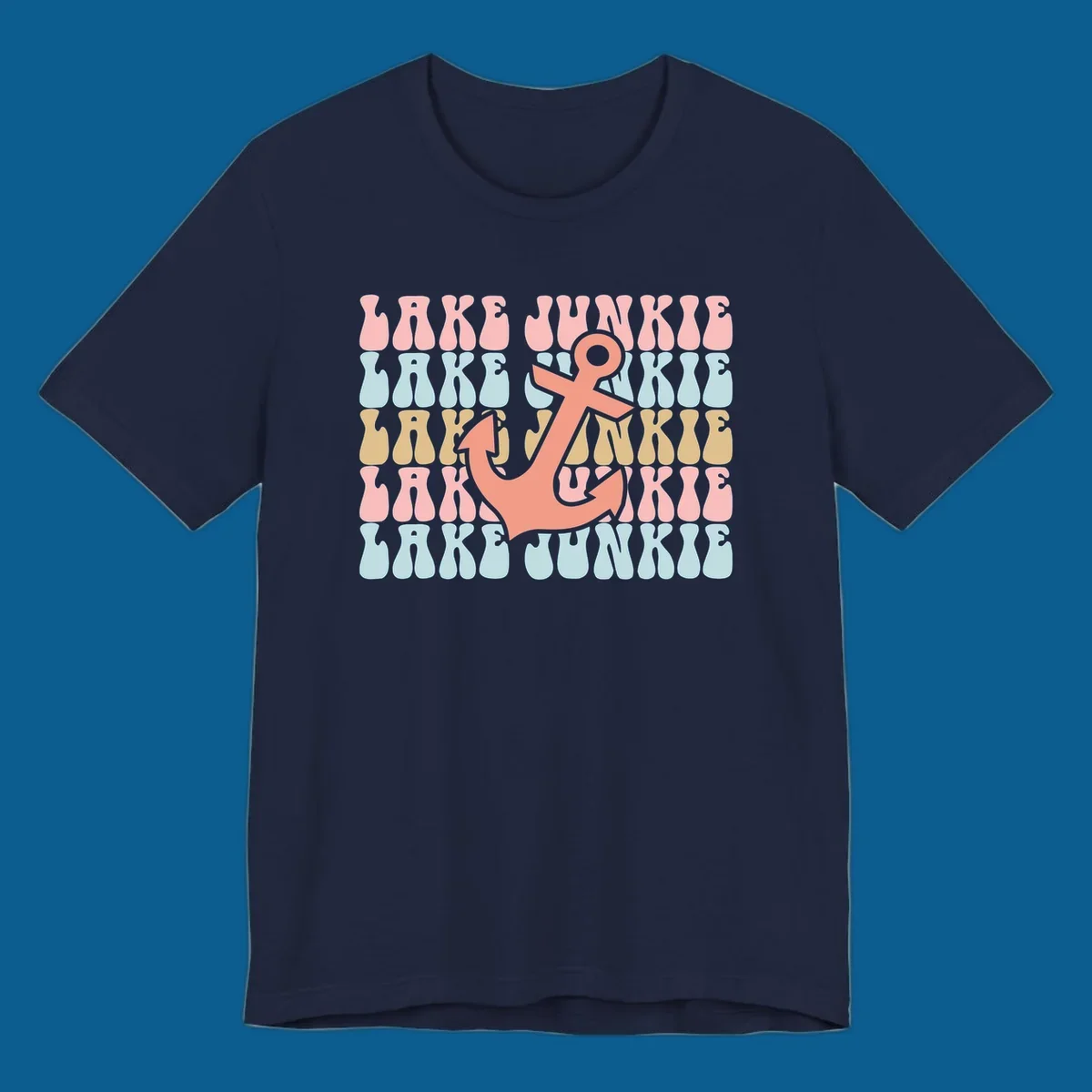 Retro wavy text 'Lake Junkie' with a coral anchor graphic, representing lake-junkie-anchor.