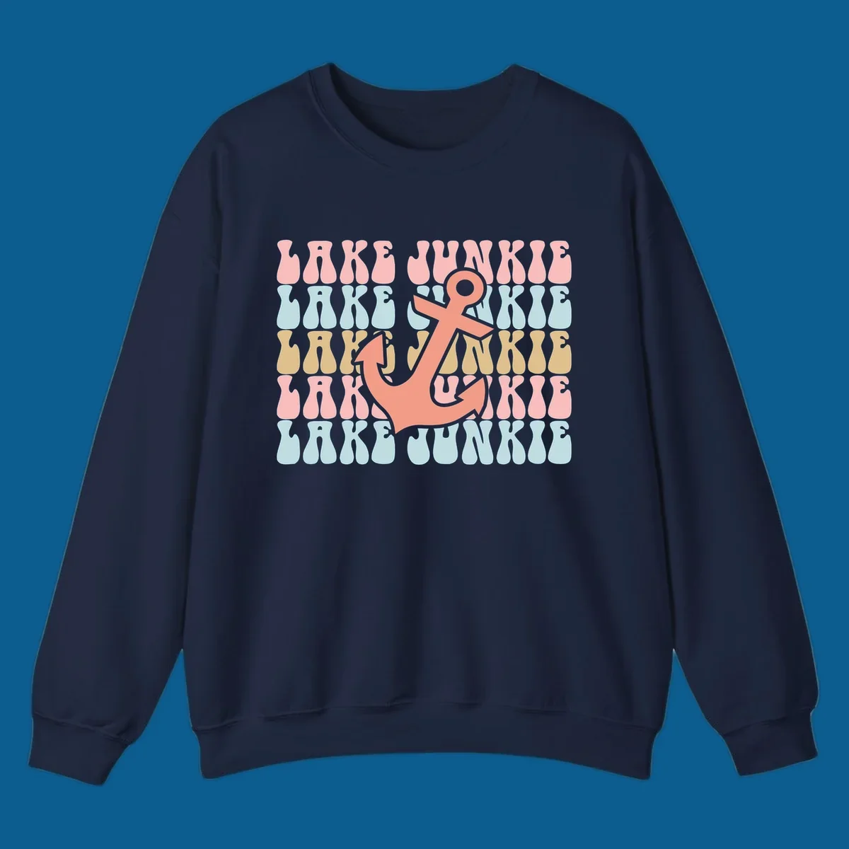 Retro wavy text 'Lake Junkie' with a coral anchor graphic, representing lake-junkie-anchor.