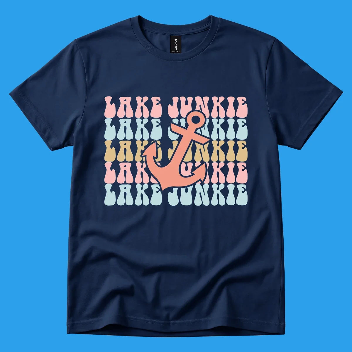 Retro wavy text 'Lake Junkie' with a coral anchor graphic, representing lake-junkie-anchor.