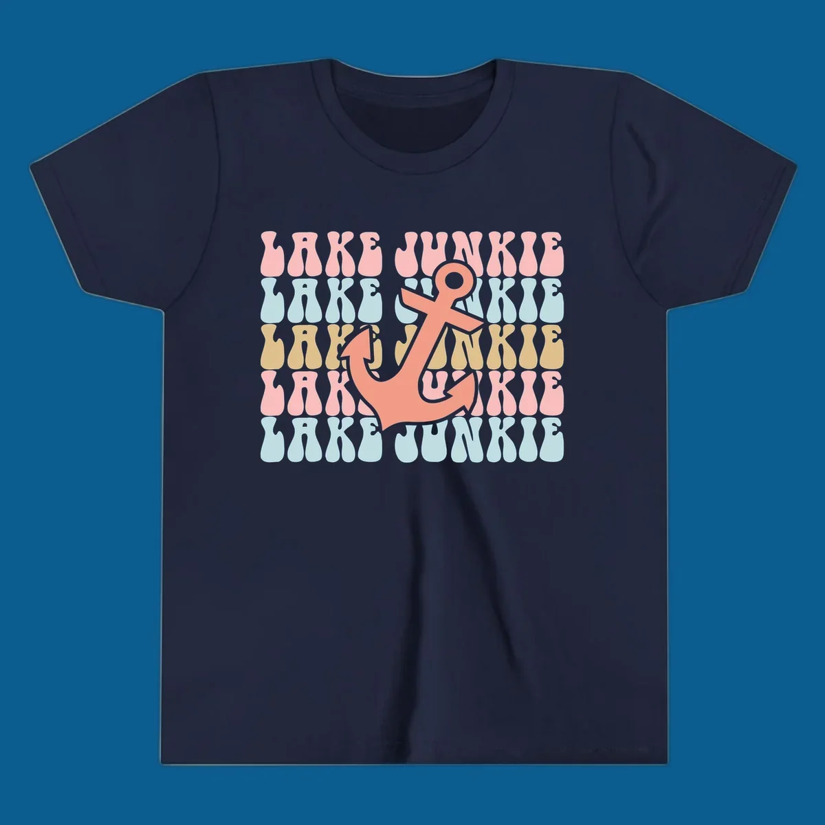 Retro wavy text 'Lake Junkie' with a coral anchor graphic, representing lake-junkie-anchor.