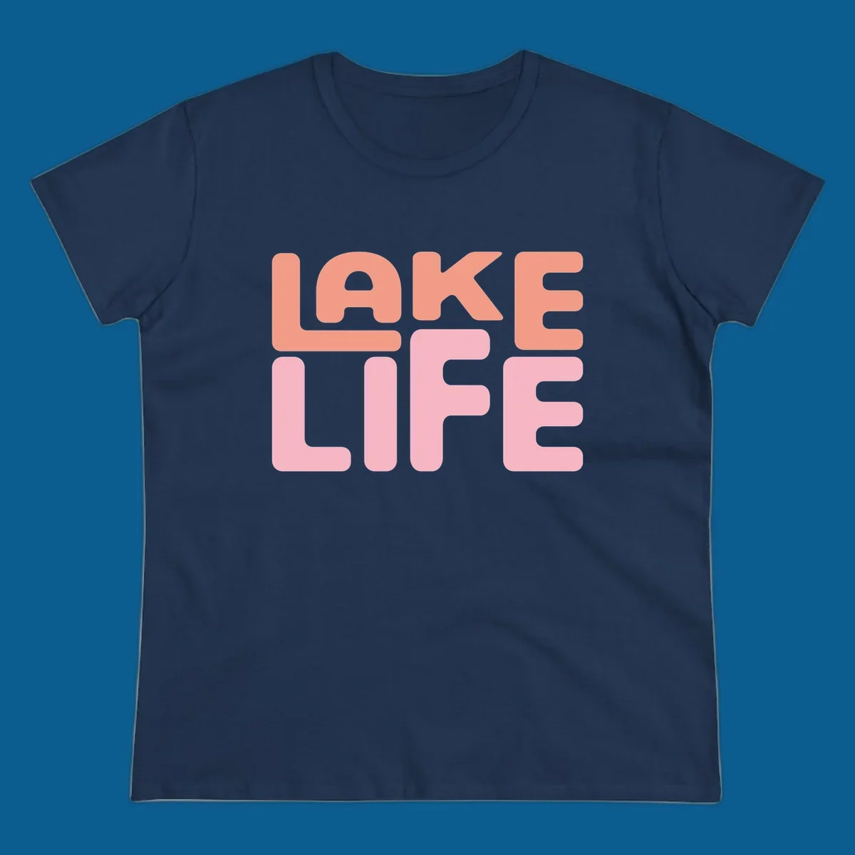Bold typography design spelling LAKE LIFE in peach and pink.